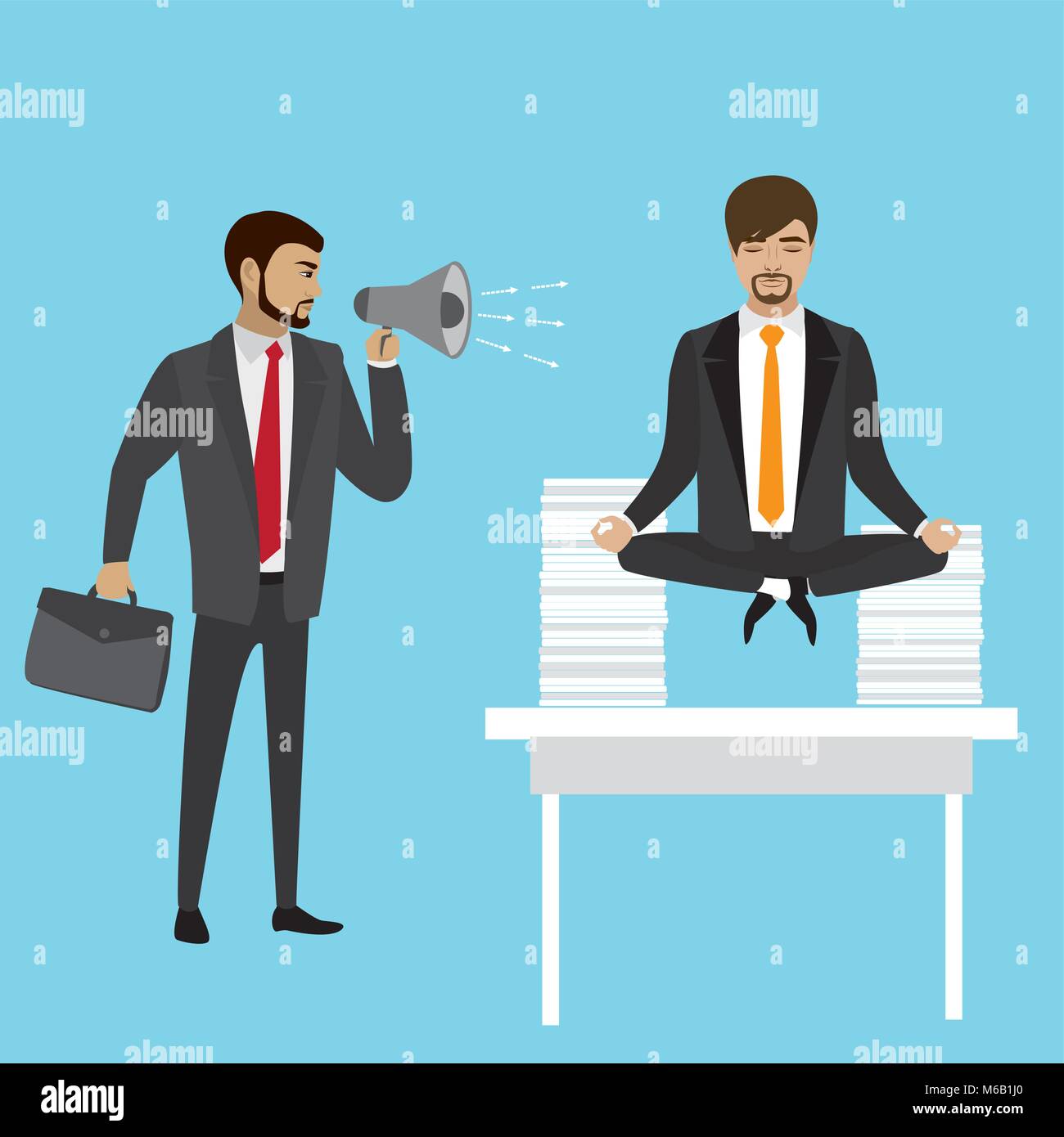 Boss mit Megafon auf den Manager oder Büroangestellter, Business stress Konzept kreischen, Vector Illustration. Stock Vektor