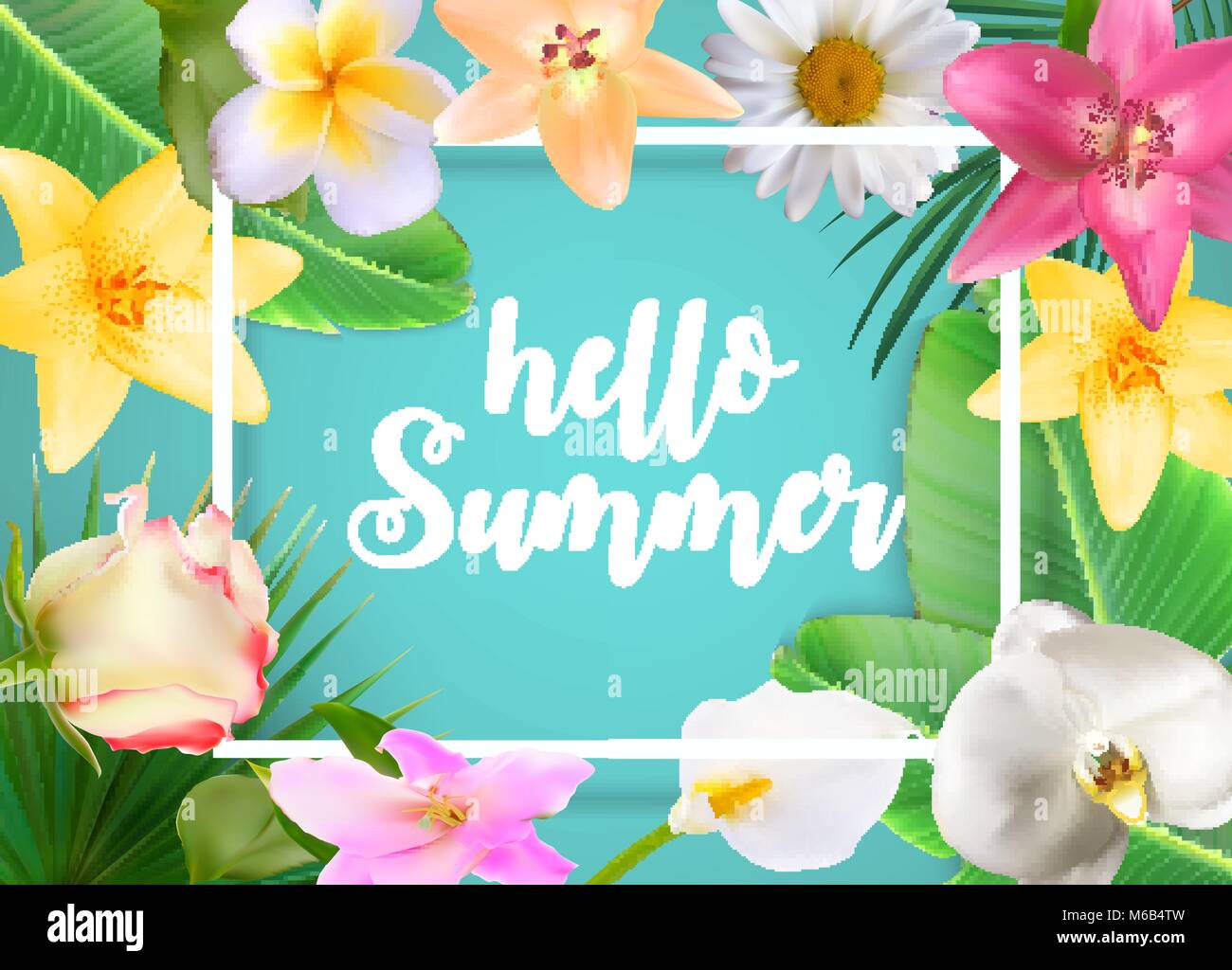 Hallo Sommer natürlichen Blumenkarte mit Frame-Vektor-Illustration Stock Vektor