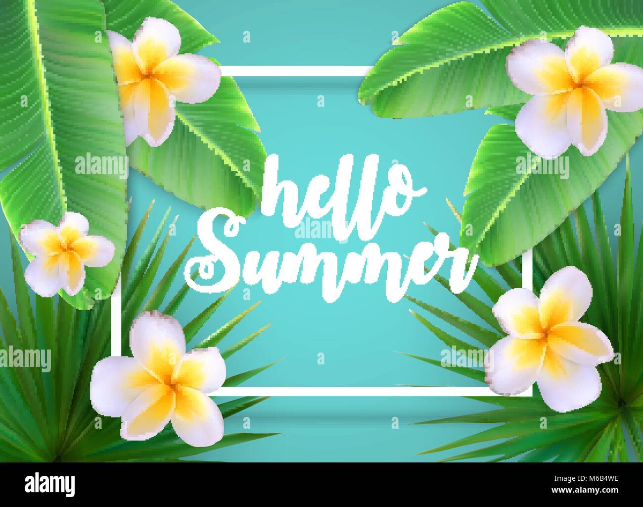 Hallo Sommer natürlichen Blumenkarte mit Frame-Vektor-Illustration Stock Vektor