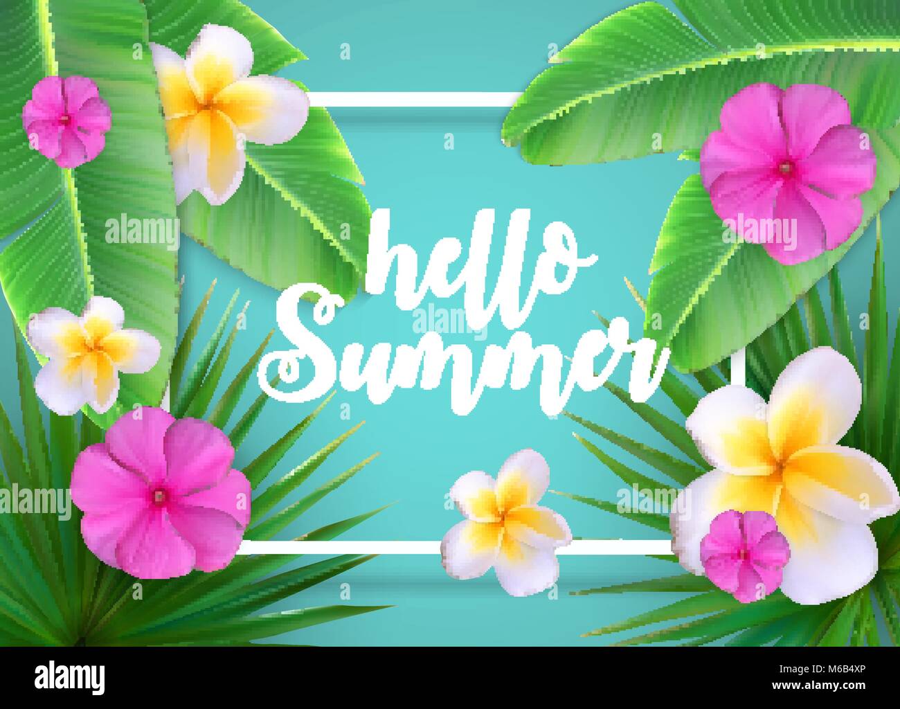 Hallo Sommer natürlichen Blumenkarte mit Frame-Vektor-Illustration Stock Vektor