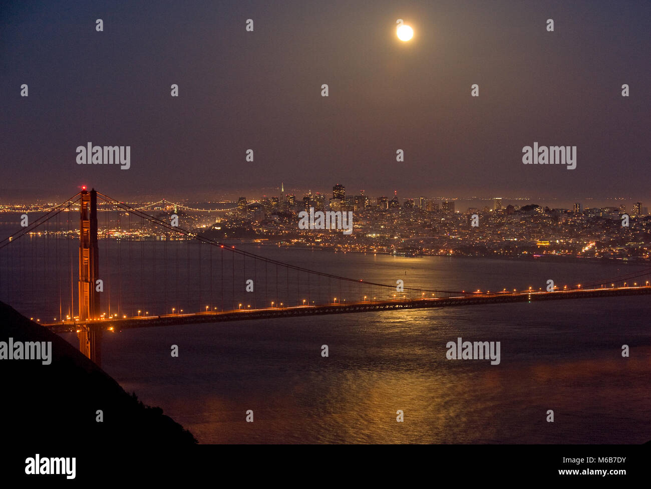 Mondaufgang, Golden Gate Bridge, San Francisco, Kalifornien Stockfoto