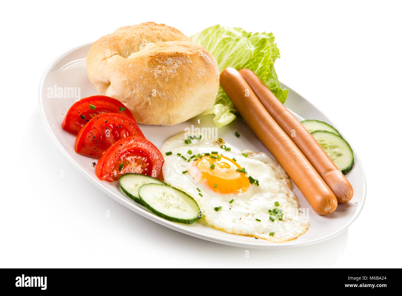 Frühstück - Spiegeleier und Würstchen Stockfoto