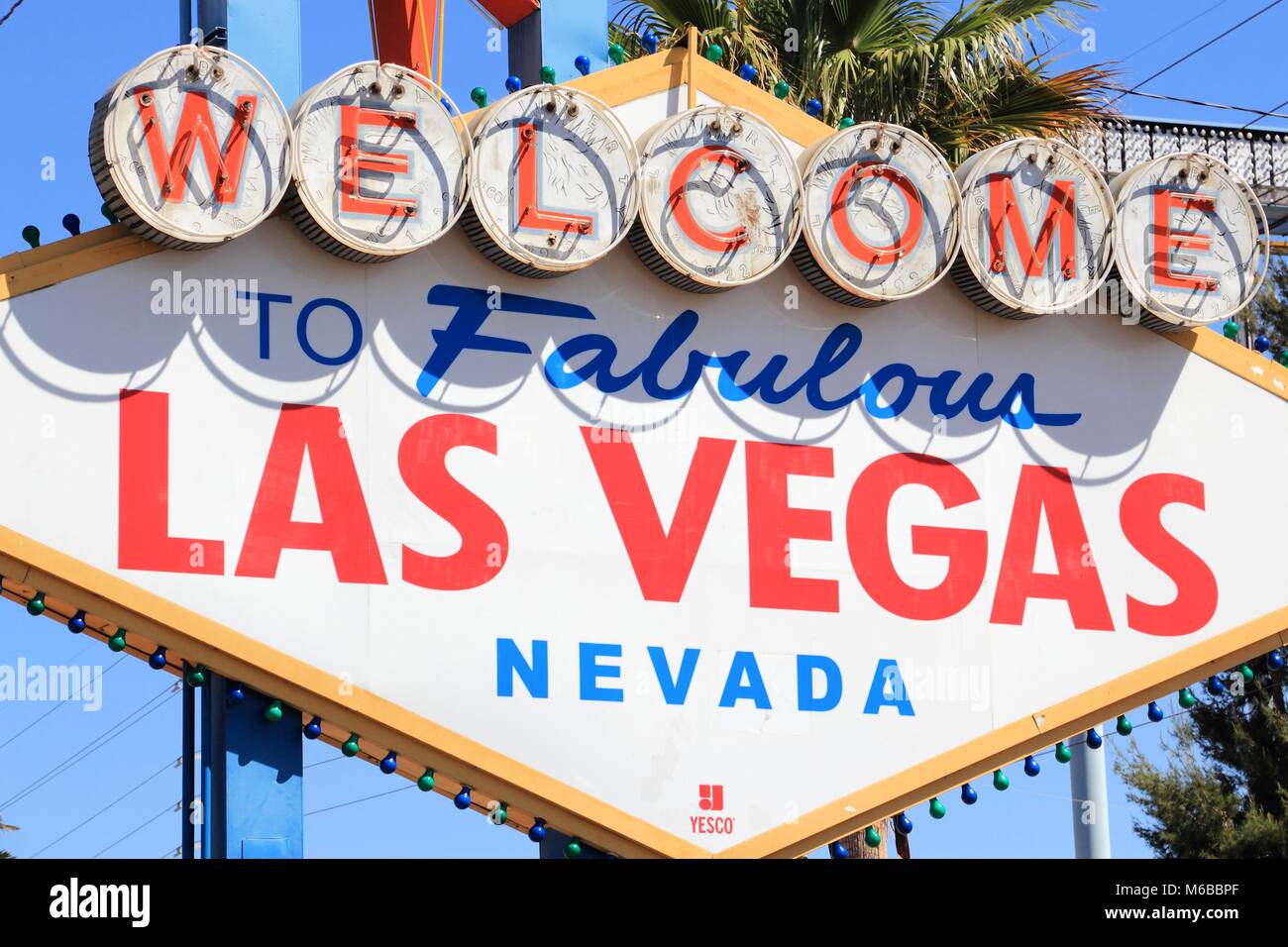 LAS VEGAS, USA - 14. APRIL 2014: Willkommen im fabelhaften Las Vegas Nevada, berühmte unterzeichnen. Das Zeichen ist im Nationalen Register für Historische Plätze. Stockfoto
