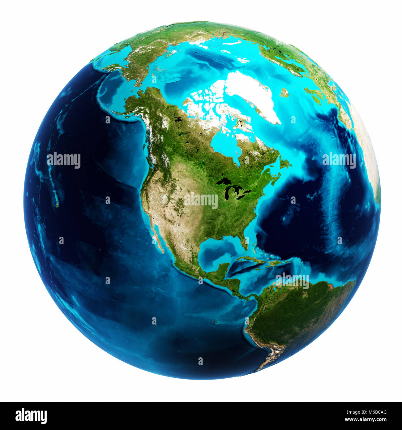 Welt Karte weiß isoliert 3D-Rendering Stockfoto