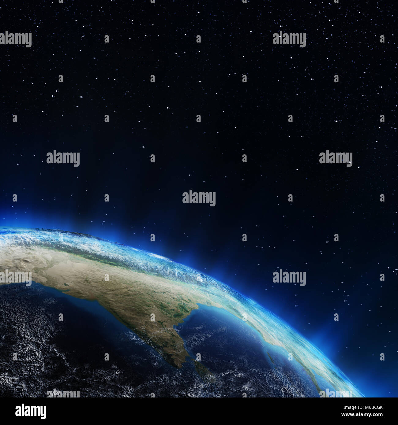 Indien und Himalaya aus dem Weltraum 3D-Rendering Stockfoto