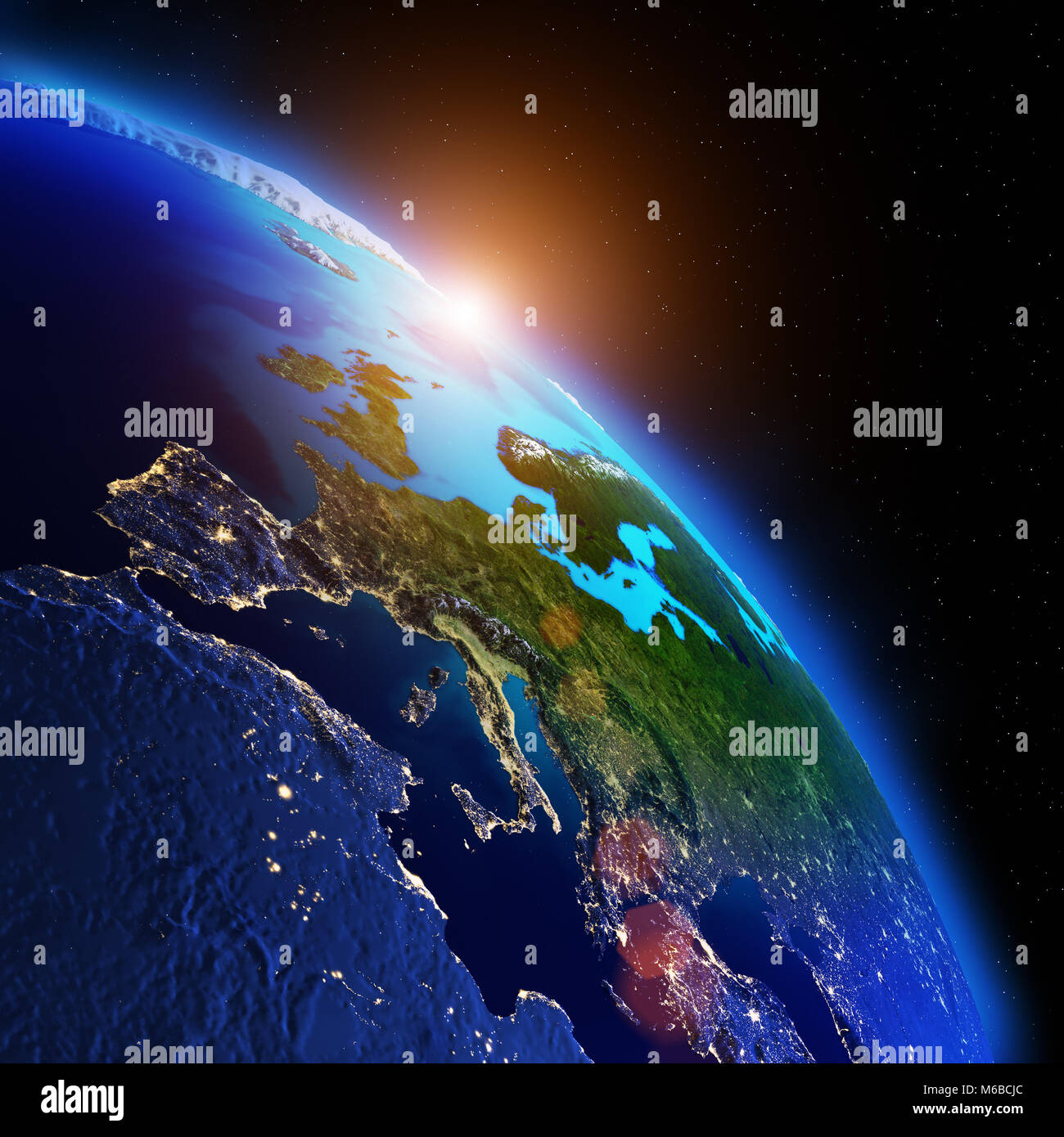 Die Erde aus dem All 3D-Rendering Stockfoto