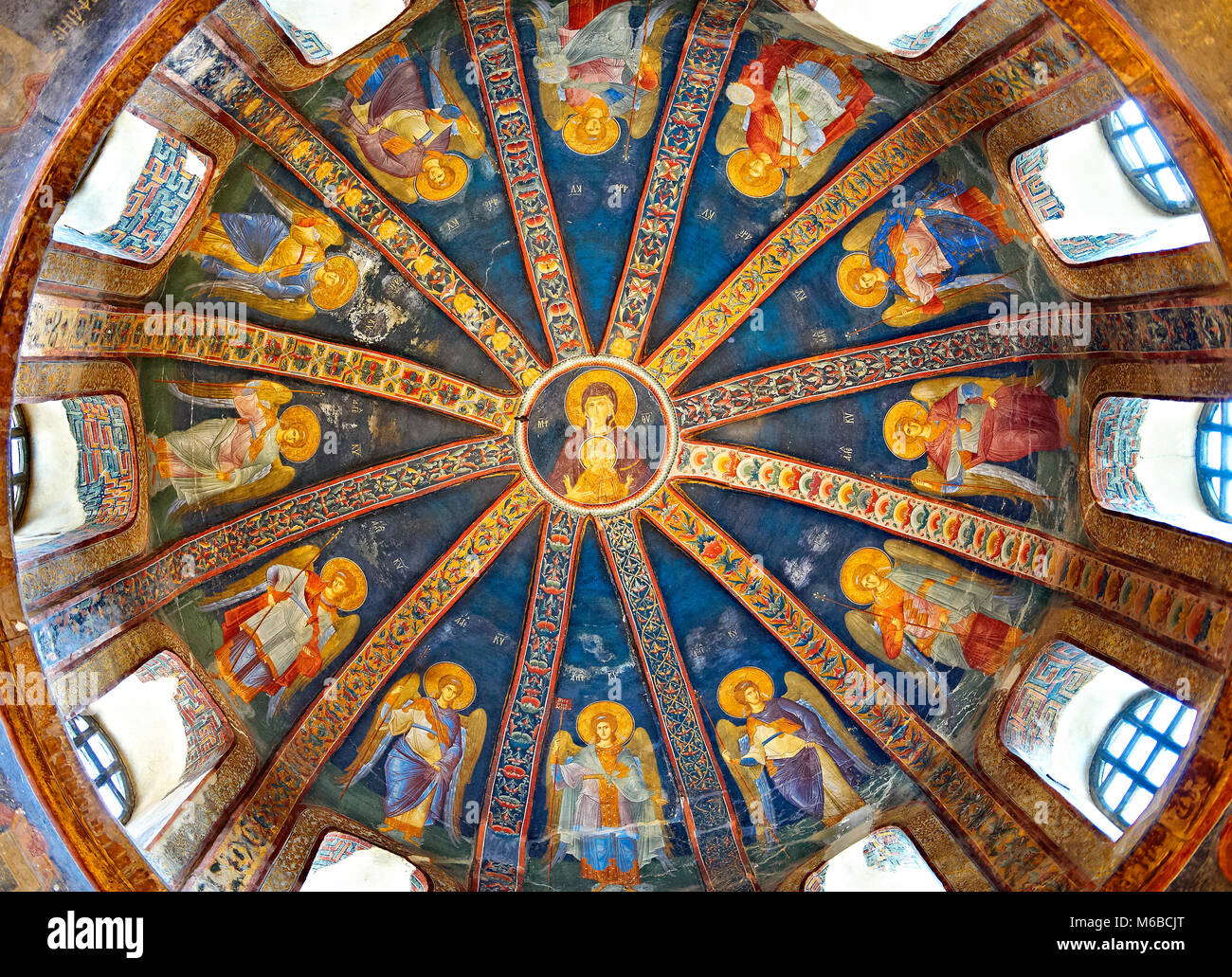 Das 11. Jahrhundert byzantinischen Kirche des Heiligen Erlösers in Chora und die Fresken in der Kuppel des parecclesion der Jungfrau Maria und zwölf ange Stockfoto