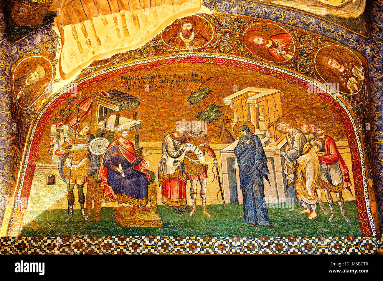 Das 11. Jahrhundert byzantinischen Kirche des Heiligen Erlösers in Chora und ein Mosaik von Joseph und Maria und die Einschreibung für die Volkszählung für die Besteuerung Stockfoto