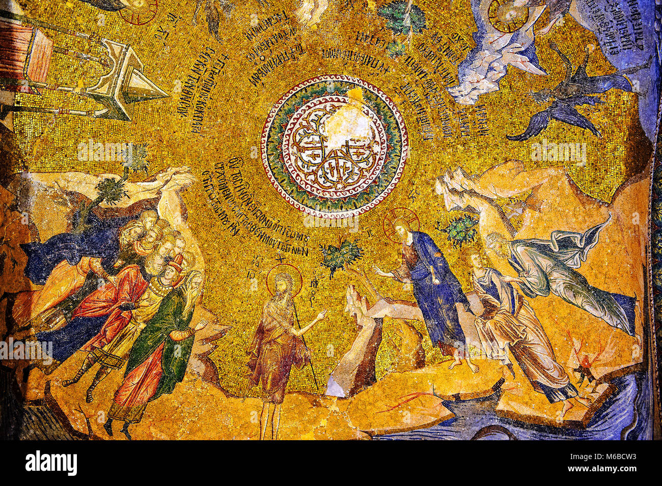 Das 11. Jahrhundert byzantinischen Kirche des Heiligen Erlösers in Chora und ein Mosaik von Satan versucht Jesus (Panel D-8 zu täuschen). Zwischen 1315 Dotiert Stockfoto