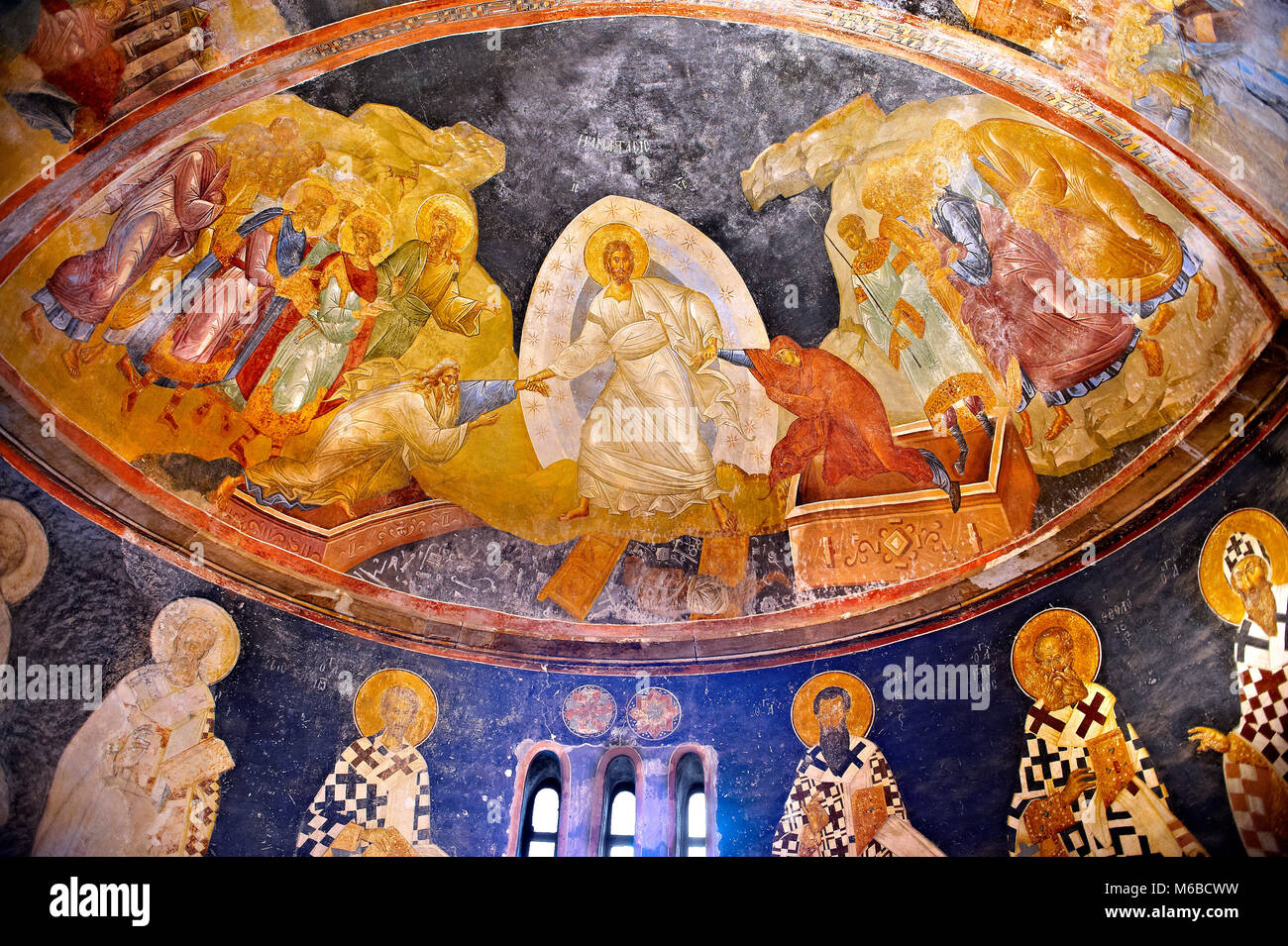 Das 11. Jahrhundert byzantinischen Kirche des Heiligen Erlösers in Chora und seine Anastasis parecclesion Fresko in der Kapelle. Christus dargestellt ist sparen Ad Stockfoto