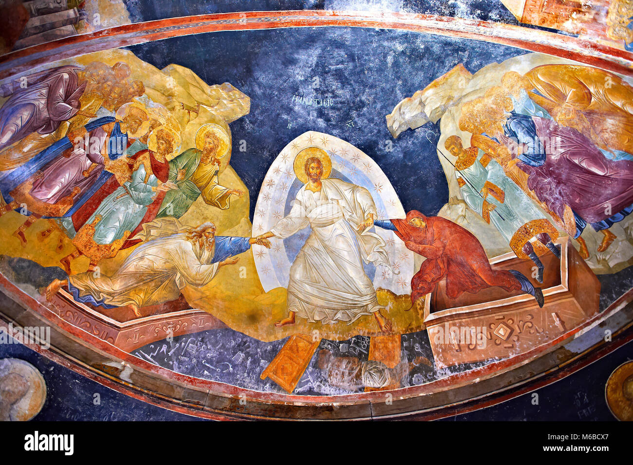 Das 11. Jahrhundert byzantinischen Kirche des Heiligen Erlösers in Chora und seine Anastasis parecclesion Fresko in der Kapelle. Christus dargestellt ist sparen Ad Stockfoto