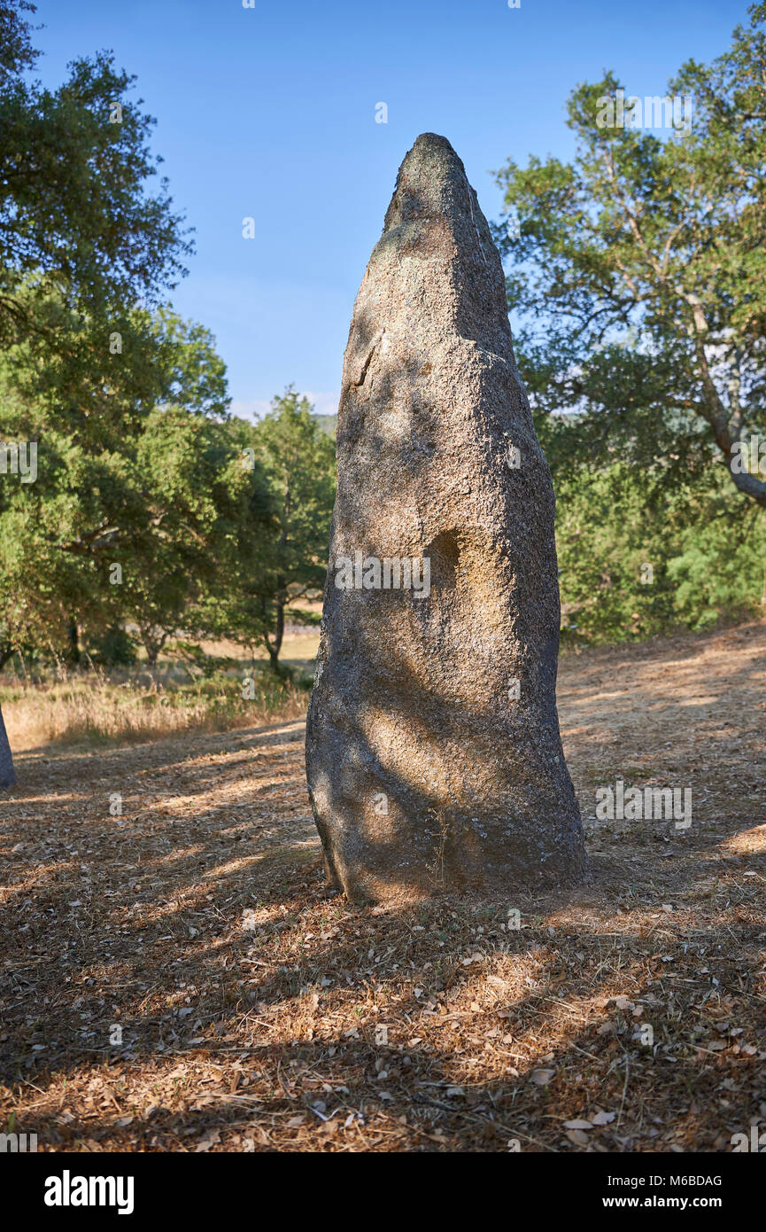 Fotos & Bilder von prähistorischen Kupfer alter Proto anthropomorphen Standing Stone statue Menhire in der biru' e Concas archaeolological Ort, Sorgono, Stockfoto