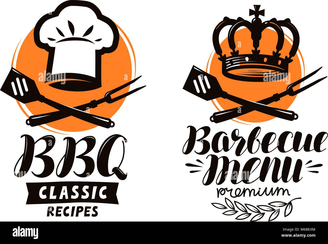 BBQ, barbecue Logo oder Label. Element für das Menü im Restaurant Design. Essen Vector Illustration Stock Vektor