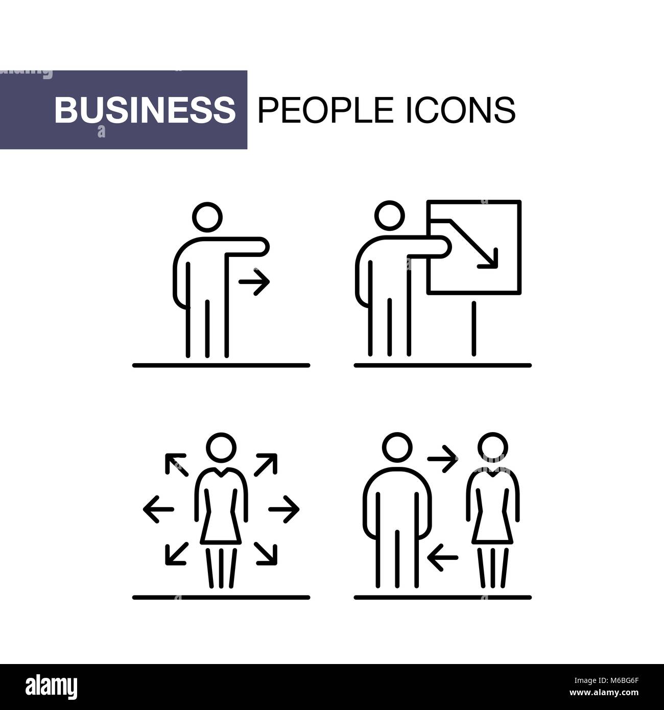 Geschäftsleute Icons Set einfache Linie flache Abbildung. Stock Vektor