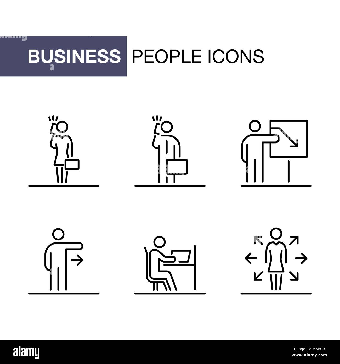 Geschäftsleute Icons Set einfache Linie flache Abbildung. Stock Vektor