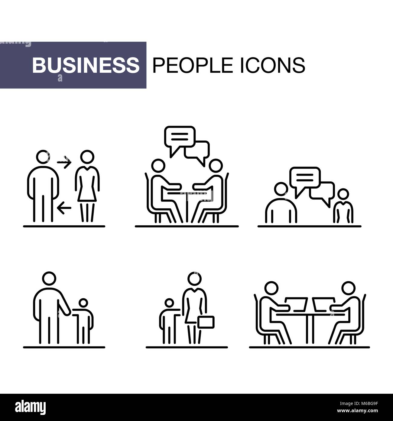 Geschäftsleute Icons Set einfache Linie flache Abbildung. Stock Vektor