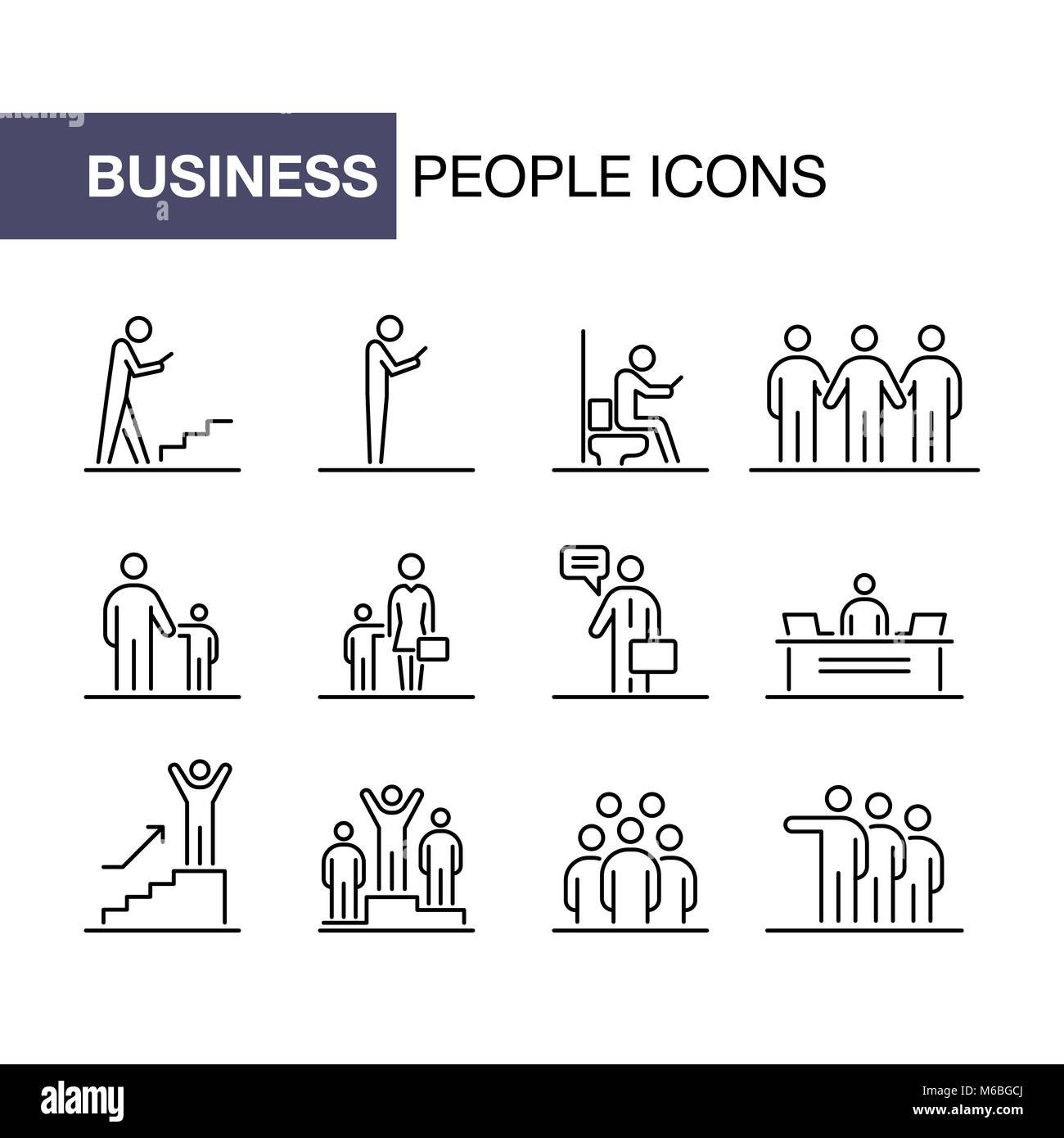 Geschäftsleute Icons Set einfache Linie flache Abbildung. Stock Vektor