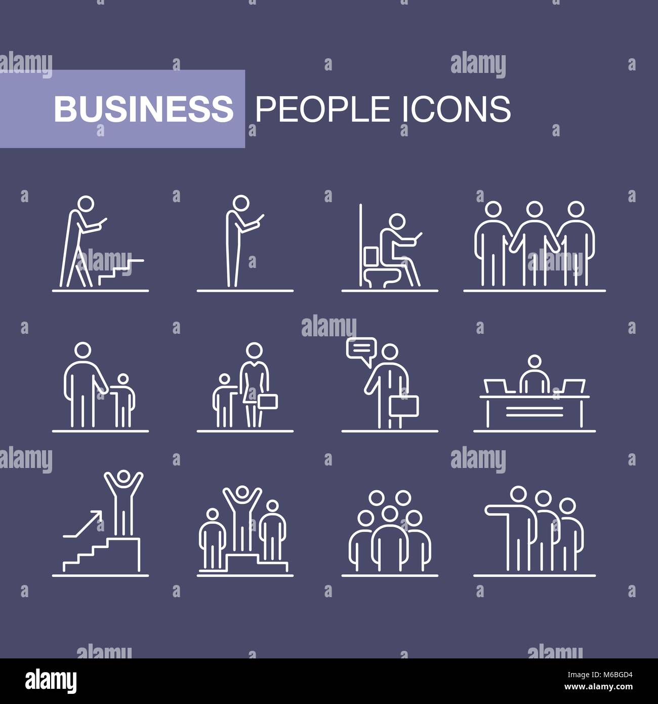 Geschäftsleute Icons Set einfache Linie flache Abbildung. Stock Vektor