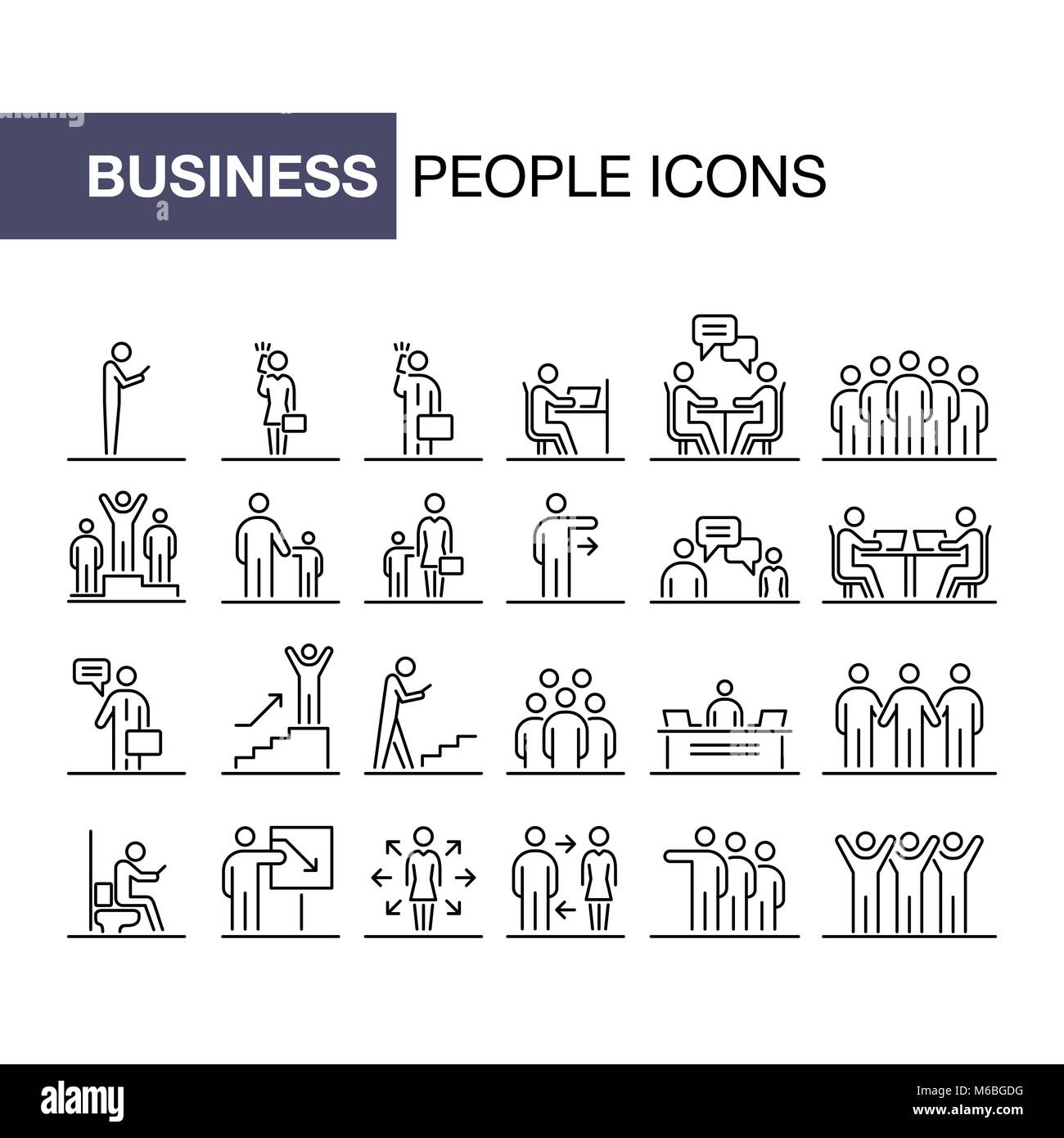 Geschäft Leute 24 Icons simple Line flach Abbildung. Stock Vektor