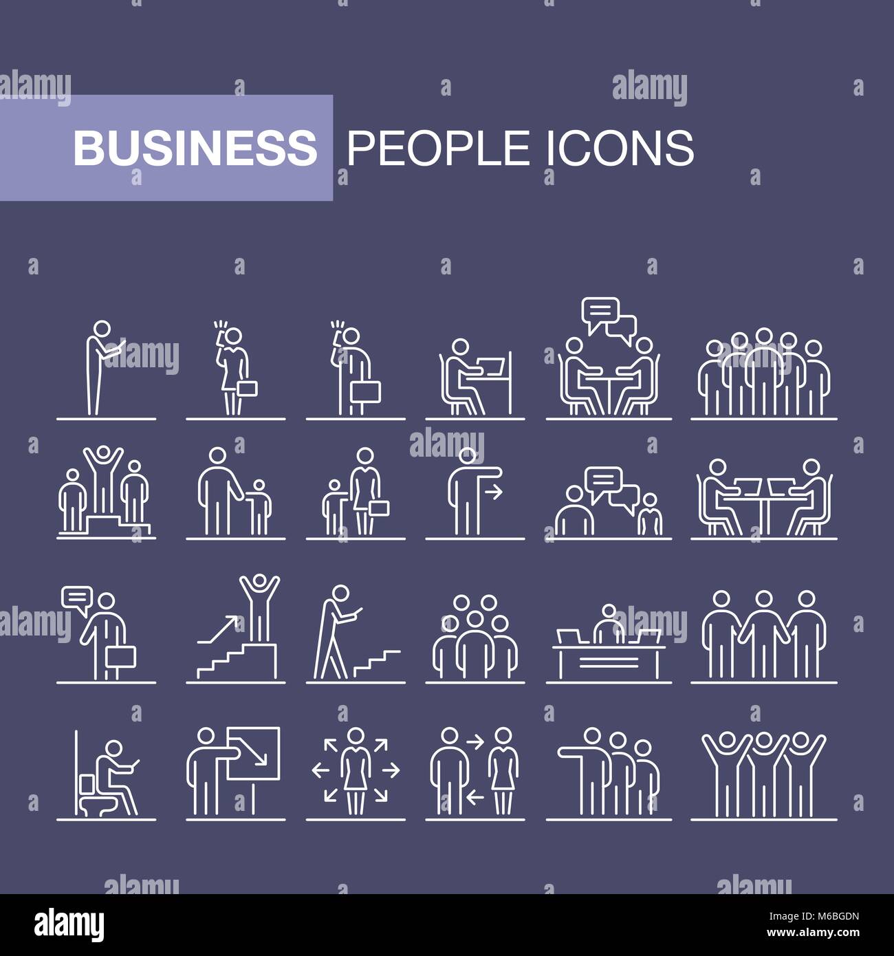 Geschäft Leute 24 Icons simple Line flach Abbildung. Stock Vektor