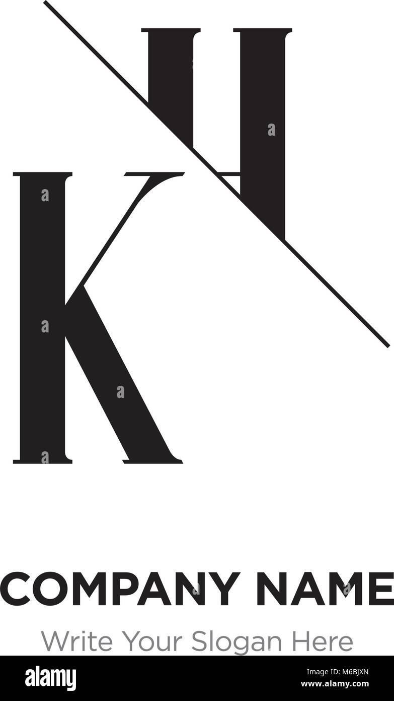 Zusammenfassung schreiben KH, HK Logo Design vorlage, schwarz & weiß Alphabet Buchstaben Name des Unternehmens Konzept. Flache dünne Linie Segmente miteinander verbunden Stock Vektor