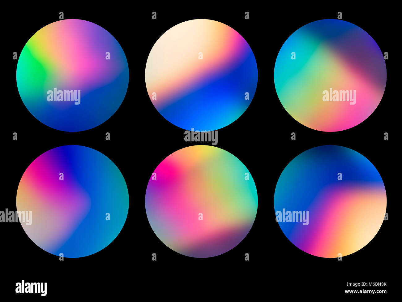 Spektrum abstrakt vaporwave holographischen kreisförmigen Designs, trendigen bunten Hintergrund in Pastelltönen Neon farbe. Für kreatives Design, CD-Cover, Poster, Plakat, Buch Stockfoto