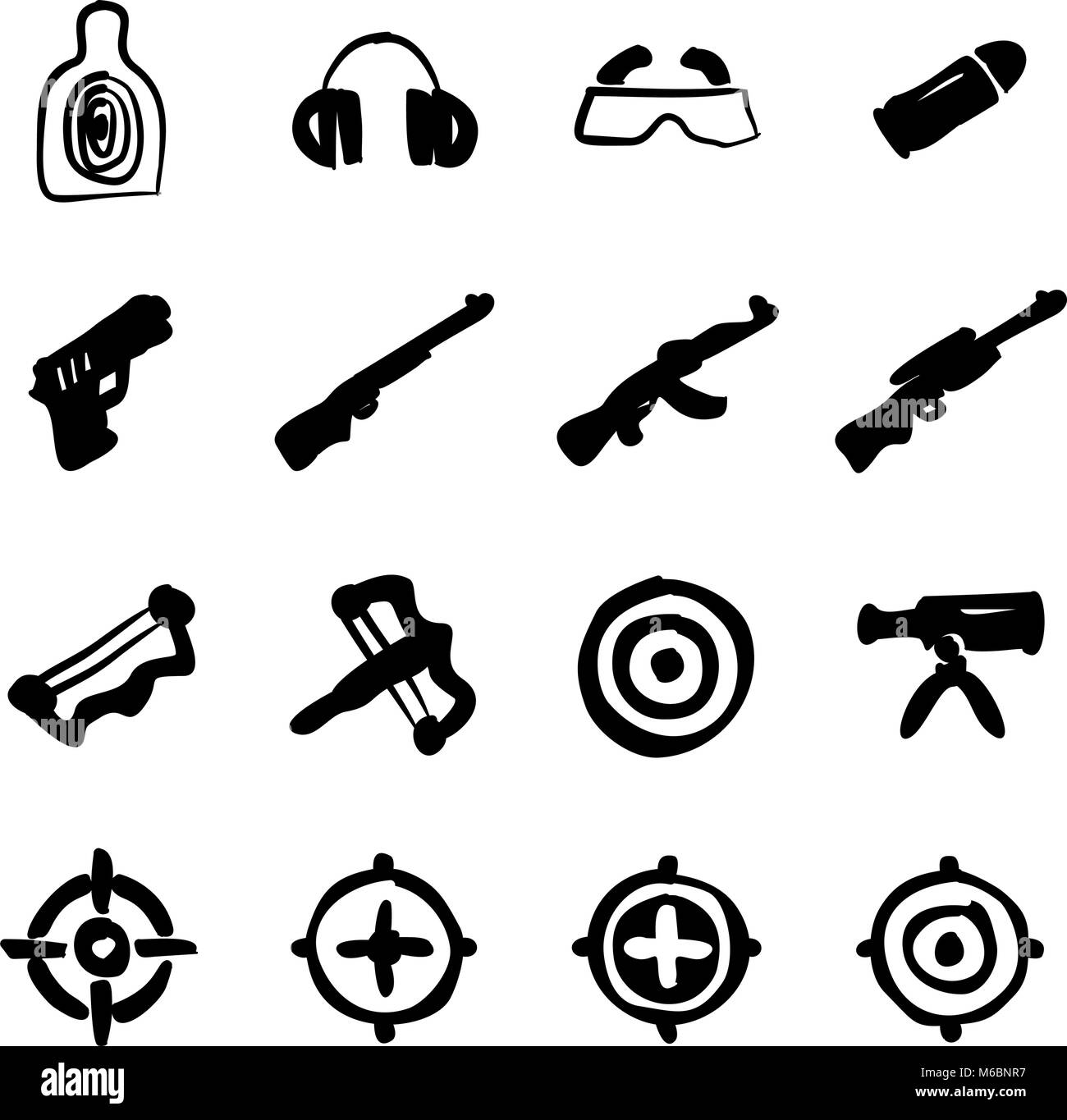 Schießstand Symbole Freehand füllen Stock Vektor