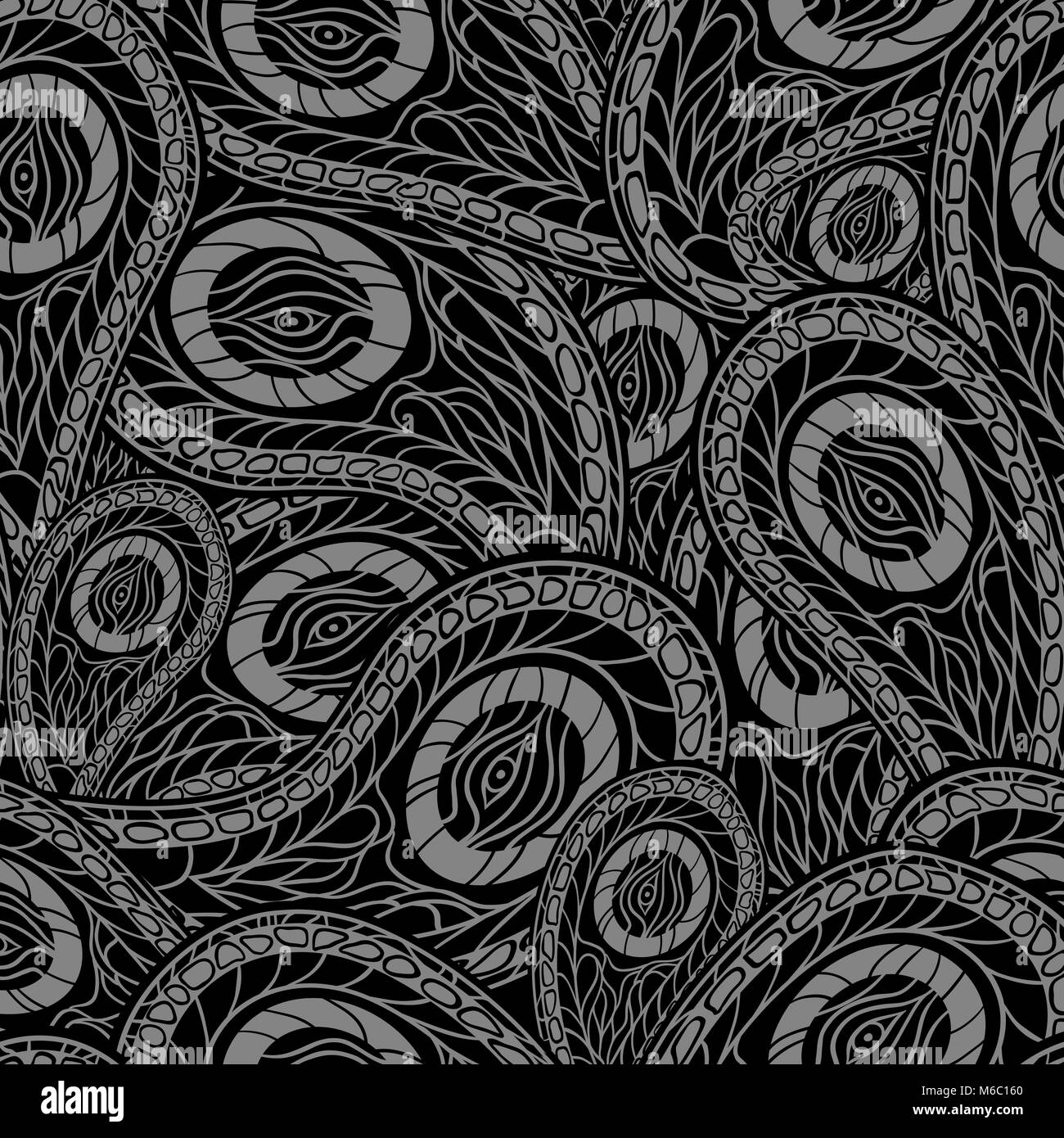 Schwarz nahtlose Muster mit paisley. Vector Illustration Stock Vektor