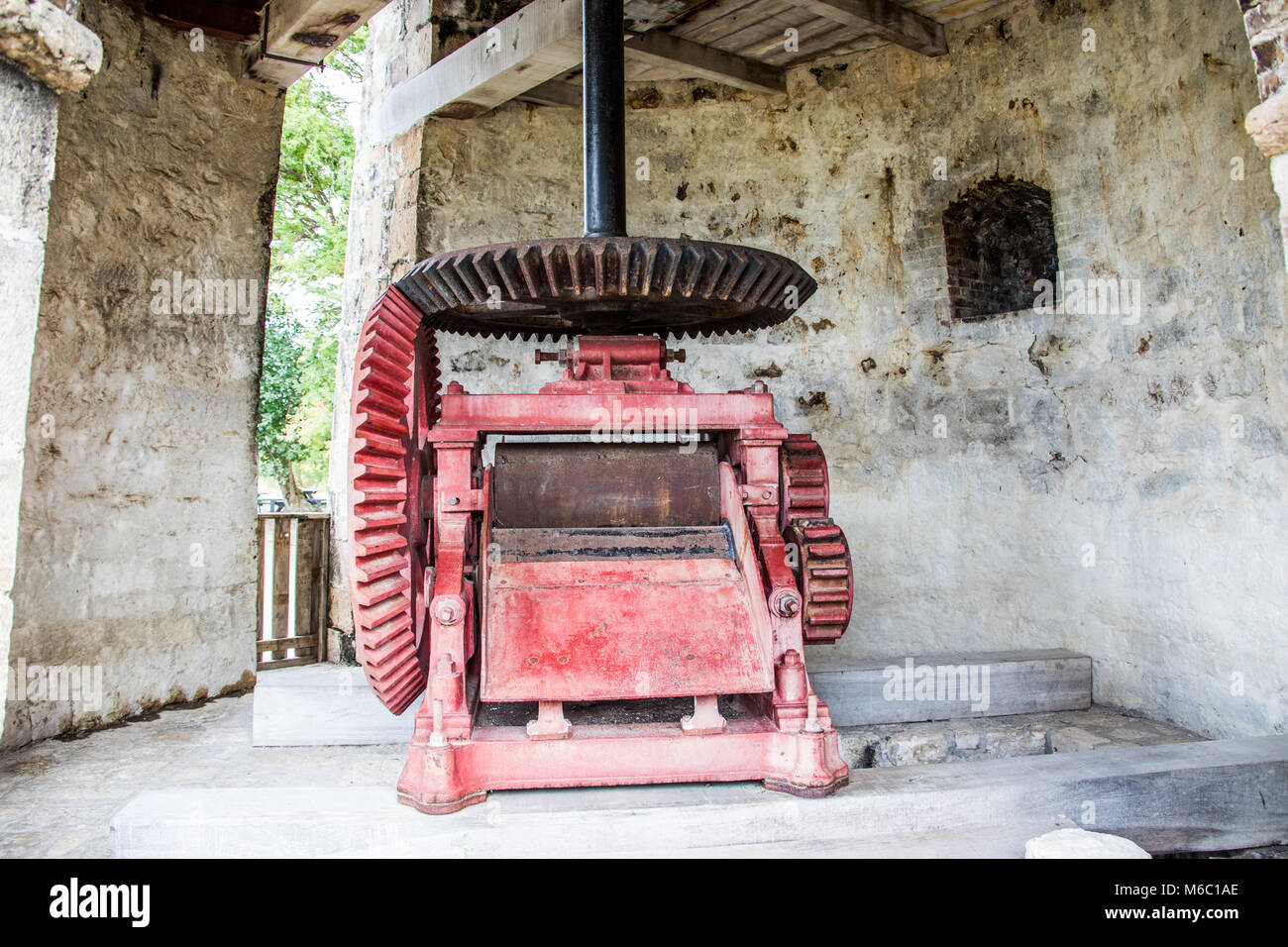 Innenleben der Windmühle bei Betty's Hope historischen Zuckerrohrplantage, Antigua Stockfoto