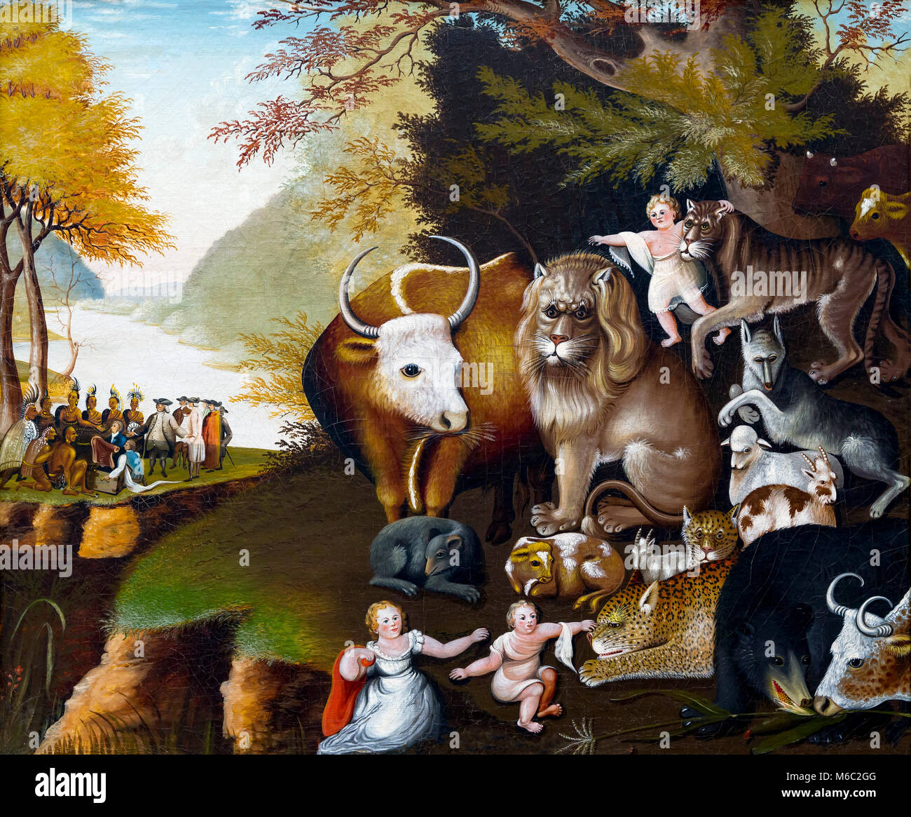 Friedfertige Königreich, Edward Hicks, circa 1834, National Gallery, Washington DC, USA, Nordamerika Stockfoto