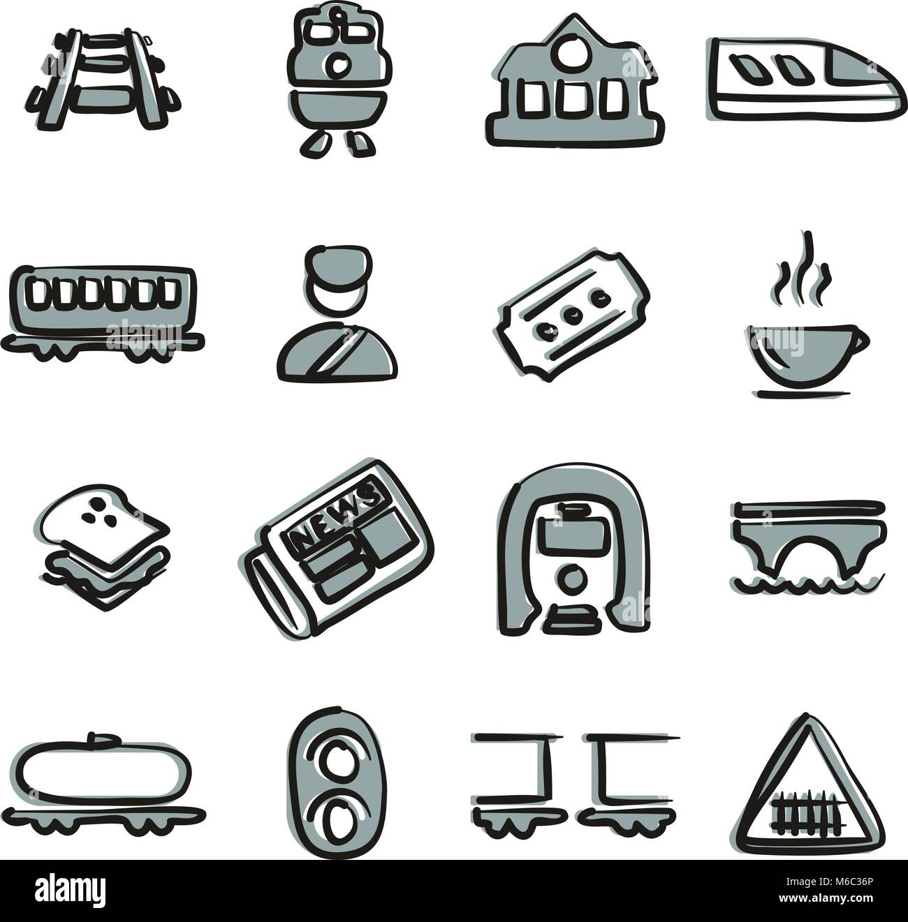 Eisenbahn Symbole Freehand 2 Farbe Stock Vektor