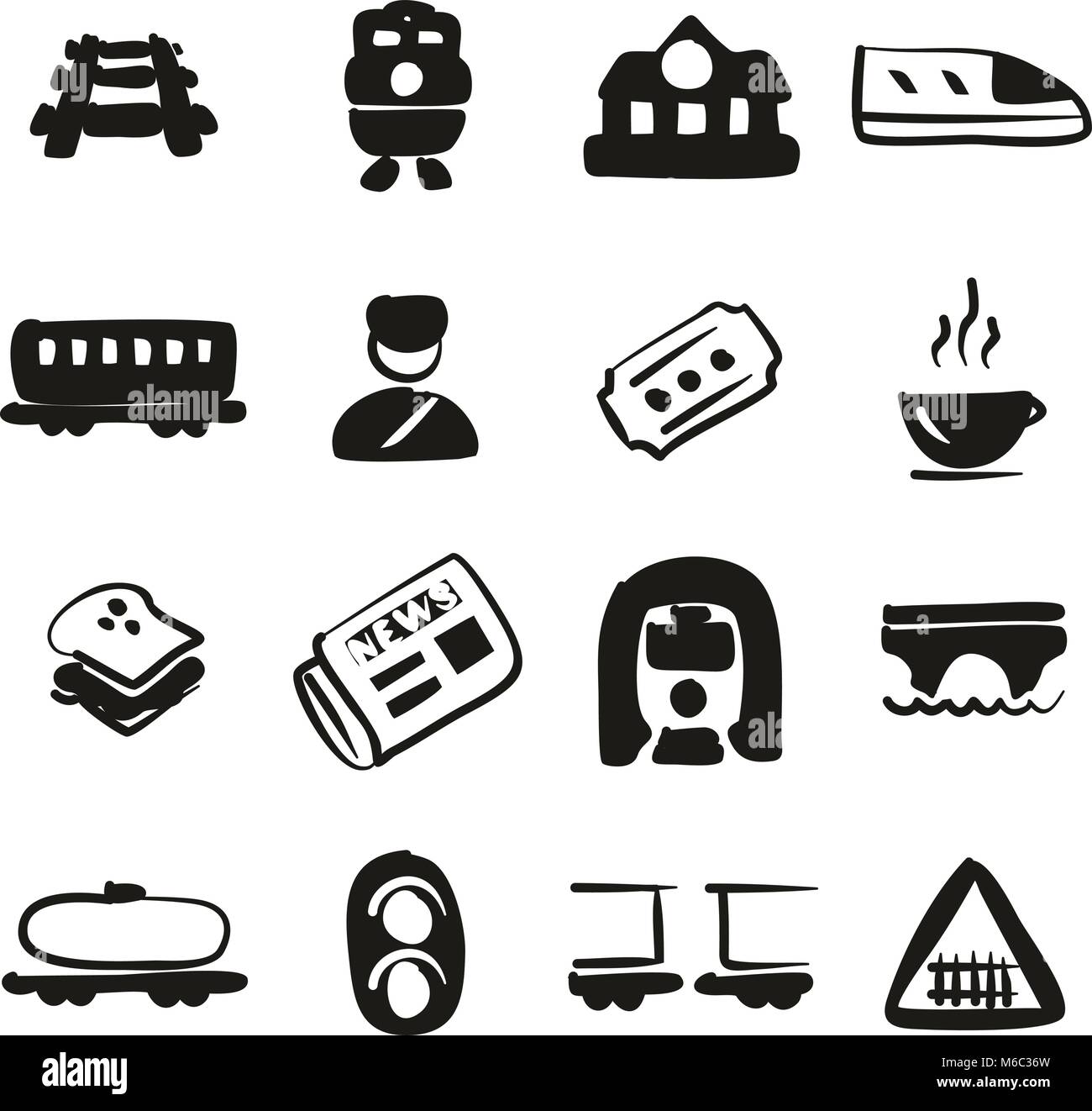 Eisenbahn Symbole Freehand füllen Stock Vektor
