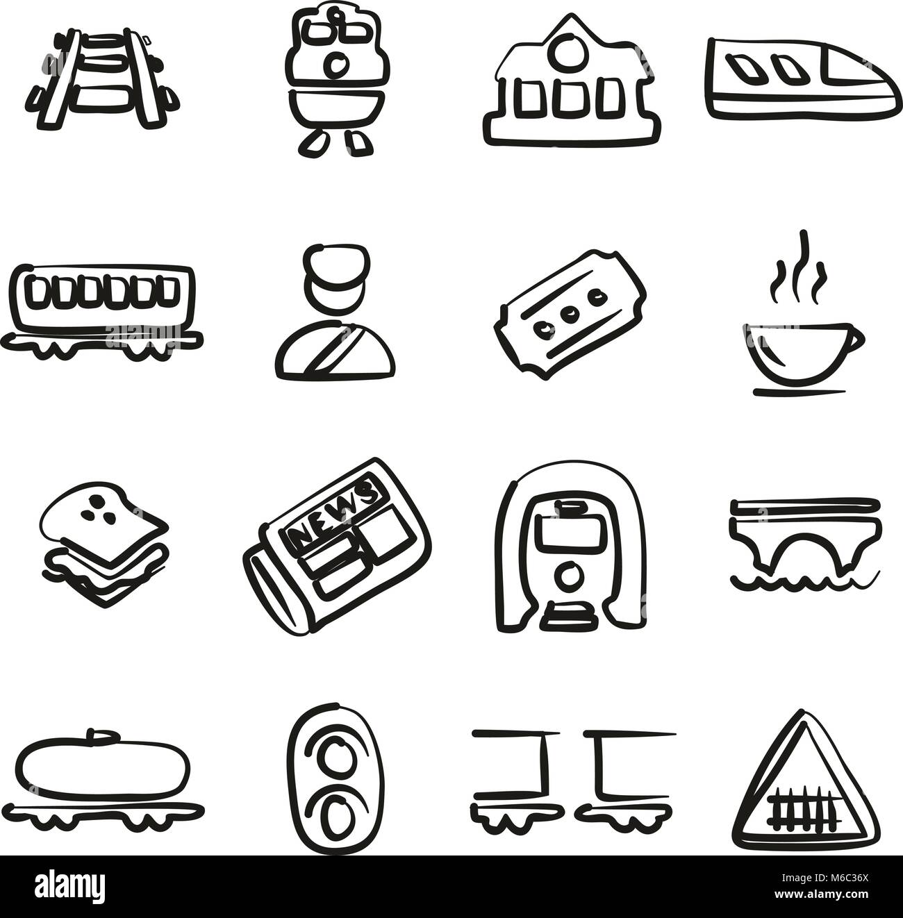 Eisenbahn Symbole Freehand Stock Vektor