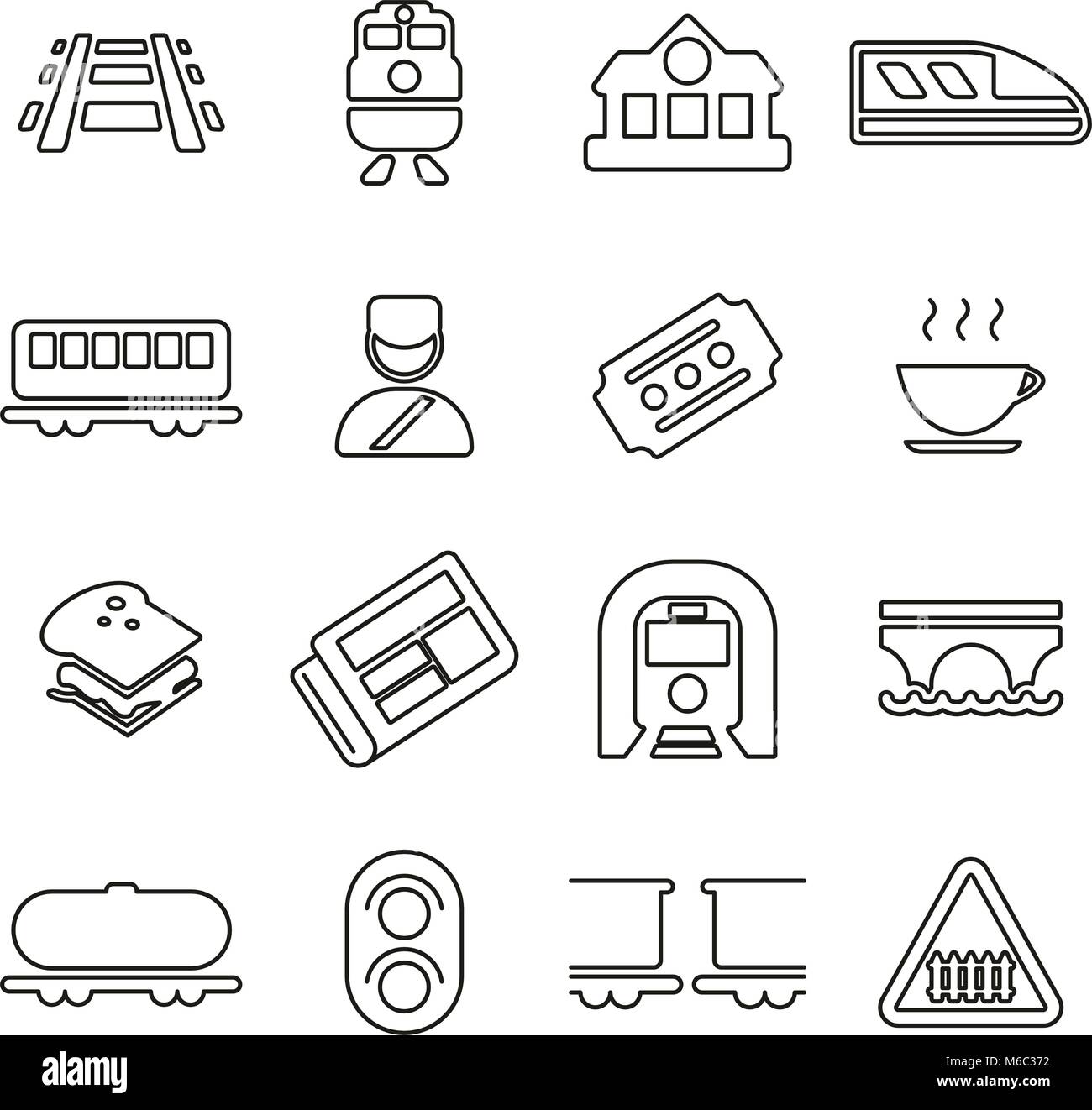 Railroad & Cargo Transport Icons dünne Linie Vektor Abbildung Stock Vektor