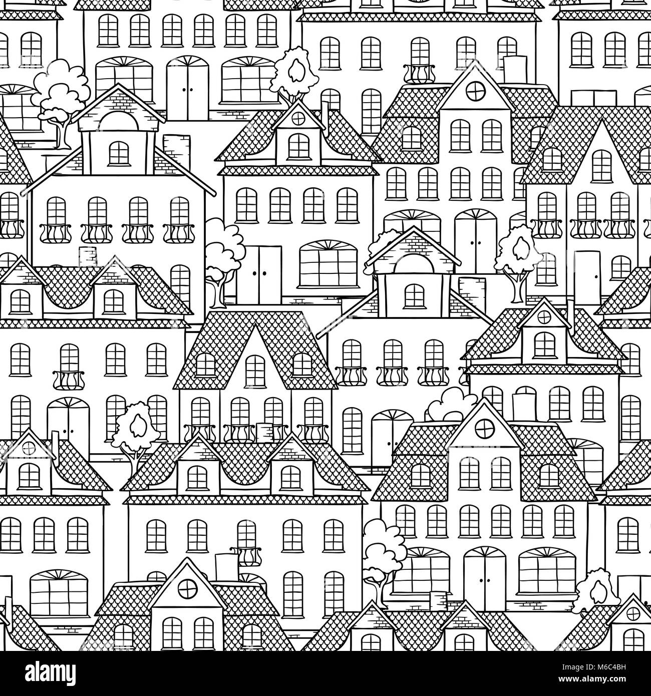 Die Nahtlose Vektor Muster Mit Hauser Und Baume Vektor Abbildung