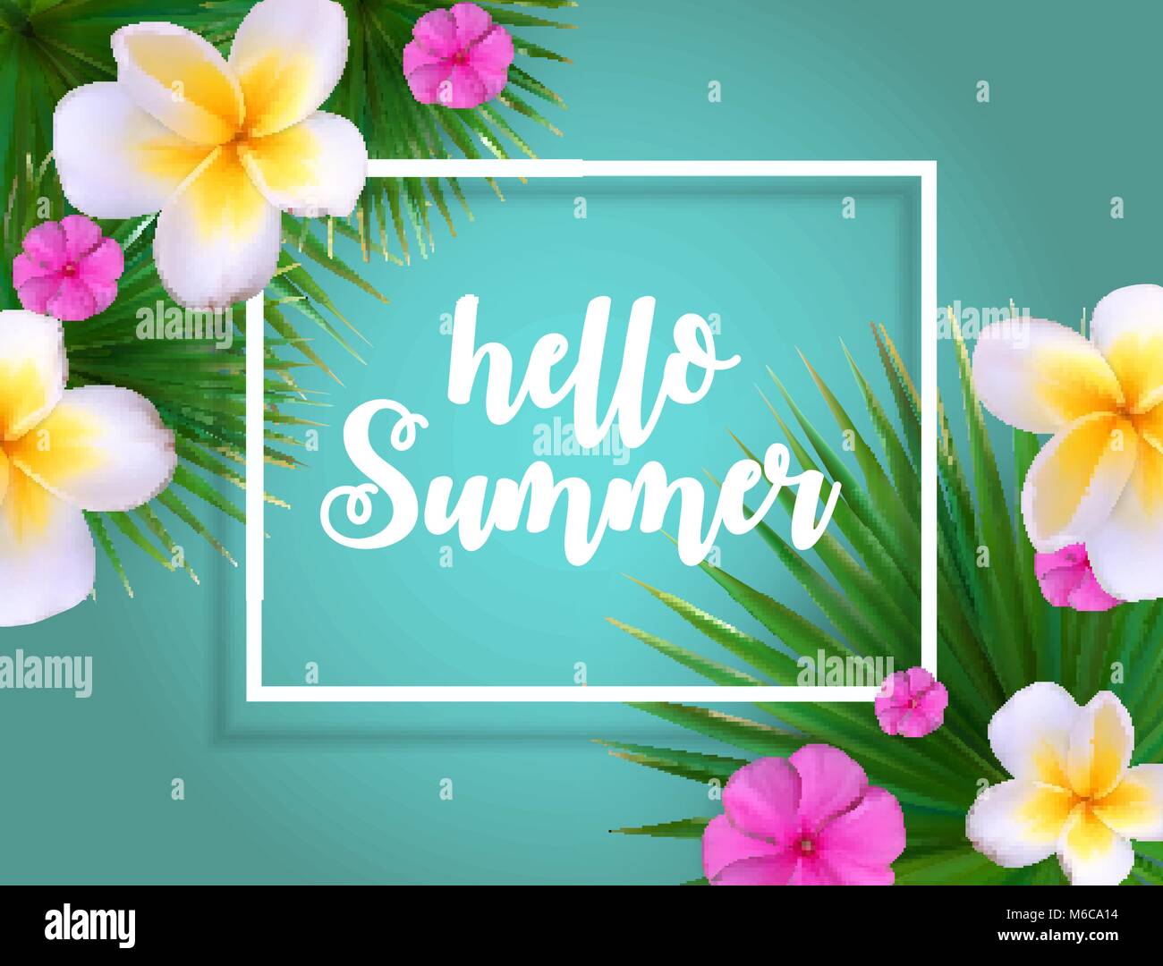 Hallo Sommer natürlichen Blumenkarte mit Frame-Vektor-Illustration Stock Vektor