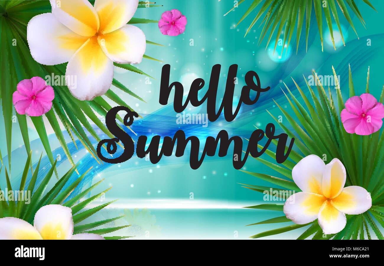 Hallo Sommer natürlichen Blumenkarte mit Frame-Vektor-Illustration Stock Vektor