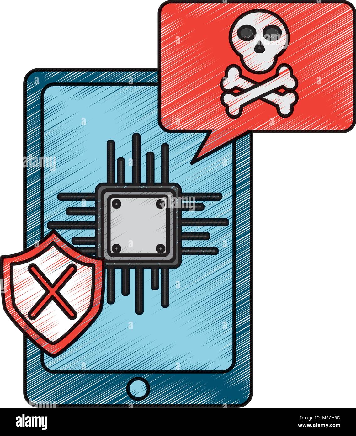 Smartphone motherboard Benachrichtigung virus Fehler Stock Vektor