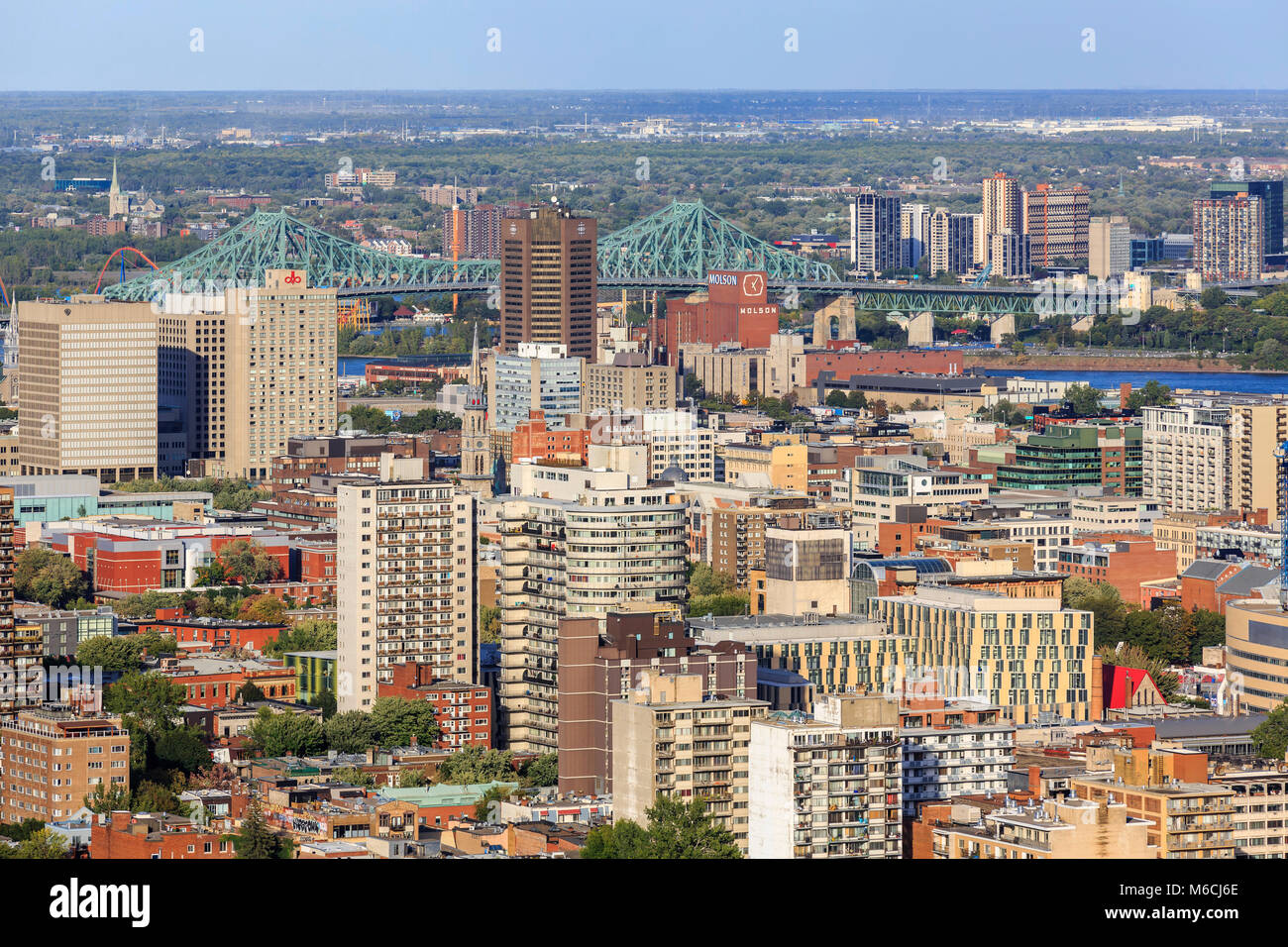 Stadtbild mit straßenbrücke Pont Jacques-Cartier, Blick vom Mont Royal, Montreal, Québec, Kanada Stockfoto