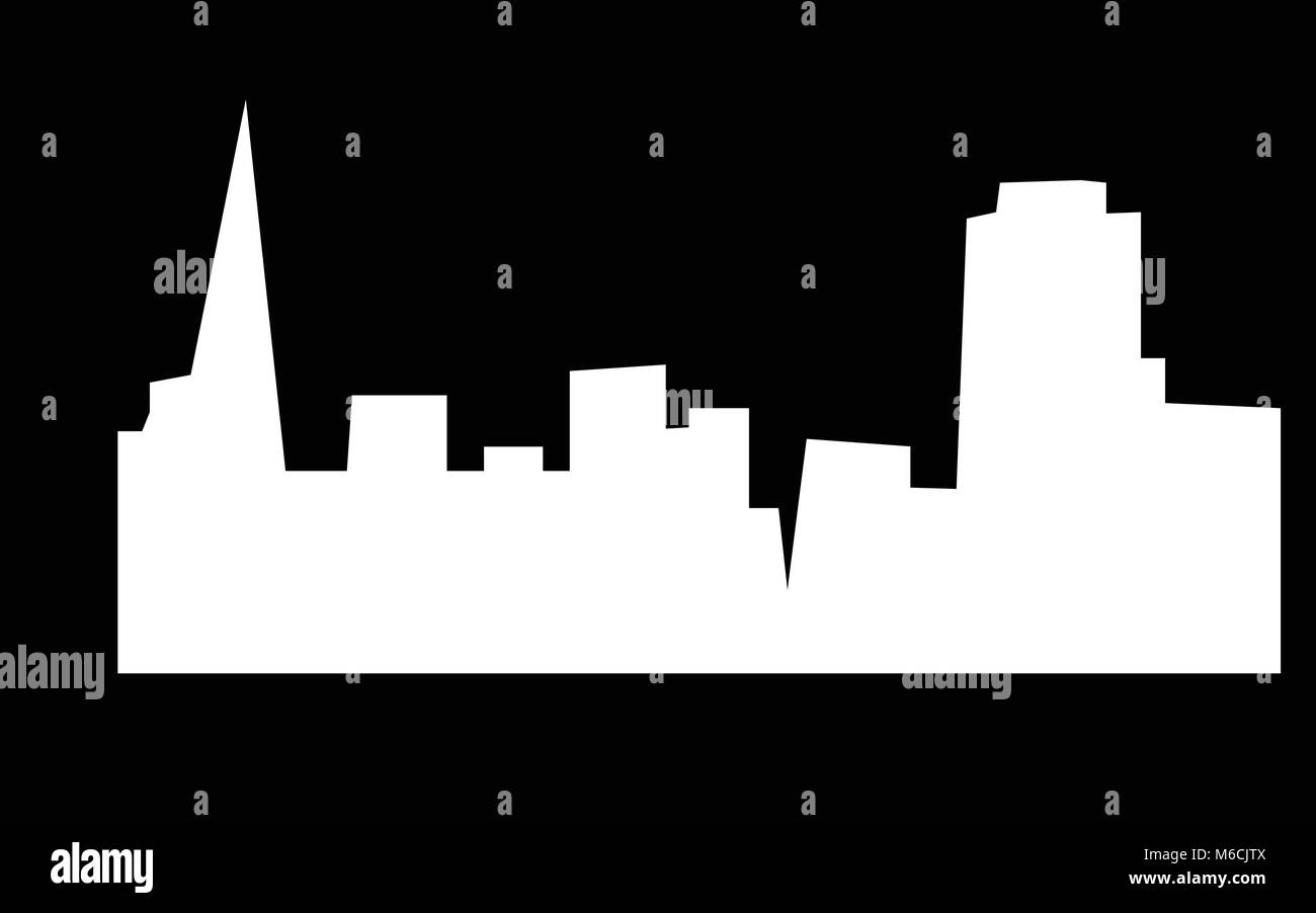 Weiß sf skyline Silhouette auf schwarzem Hintergrund Stock Vektor