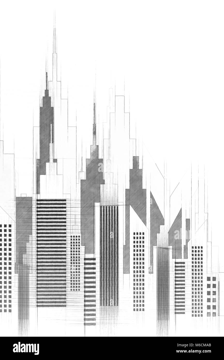 Moderne amerikanische Stadt Gebäuden und Wolkenkratzern Abbildung Stockfoto