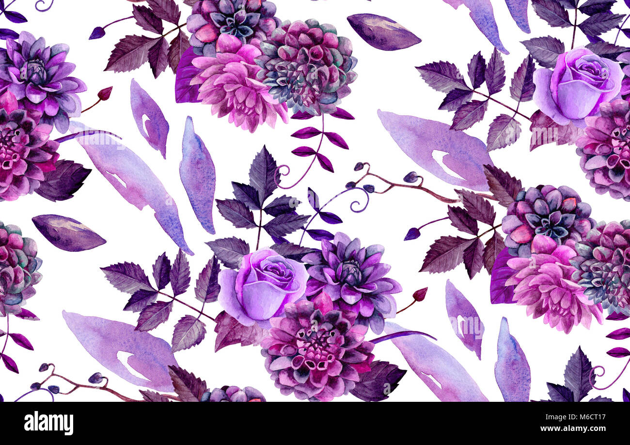Aquarell floralen Muster. Lila Blumen Hintergrund Stockfoto