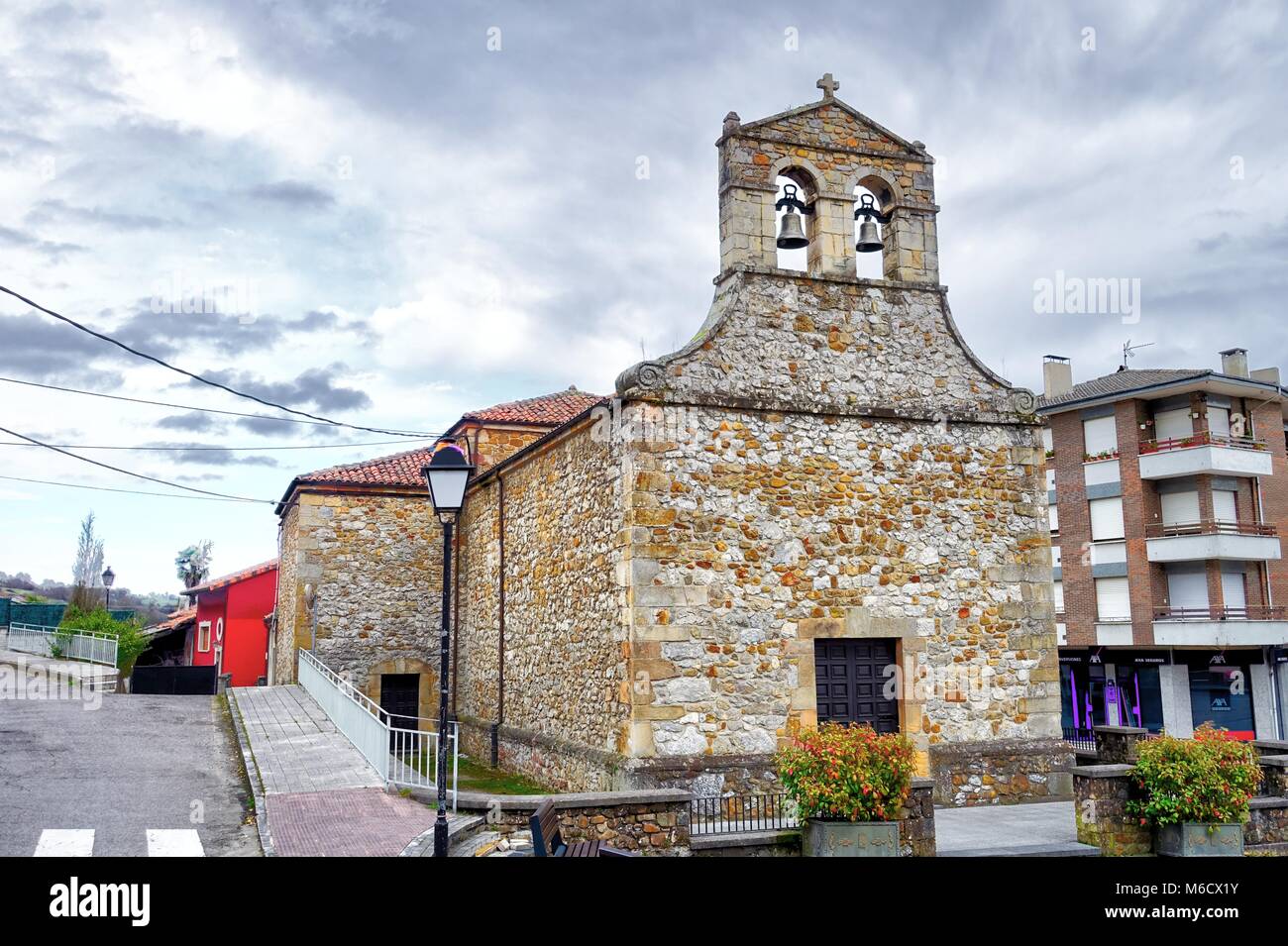 San Julián de Bimenes Kirche, Asturien, Spanien Stockfoto