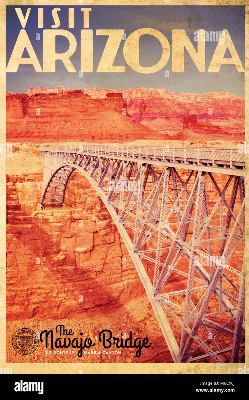 Vintage Style travel Poster Werbung der Navajo bridge spanning Marble Canyon in der Nähe von Northern Arizona (Seite) Stockfoto