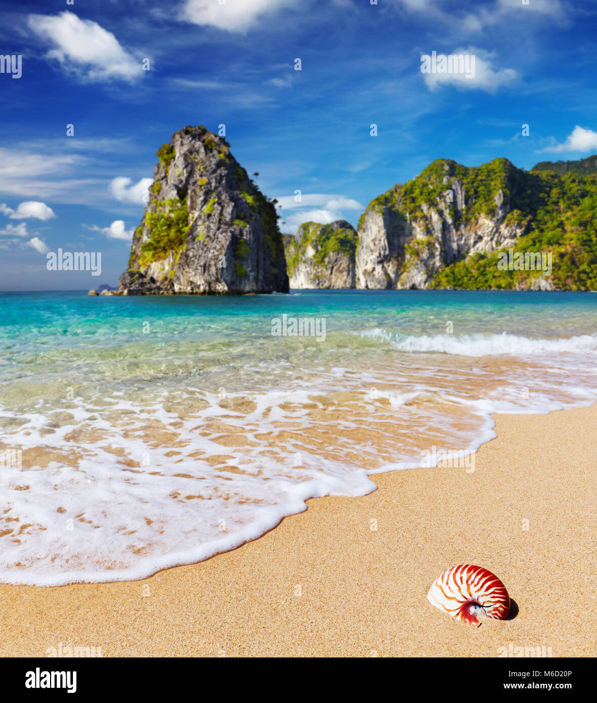 Tropischen Strand mit türkisblauen Siehe und blauer Himmel Stockfoto