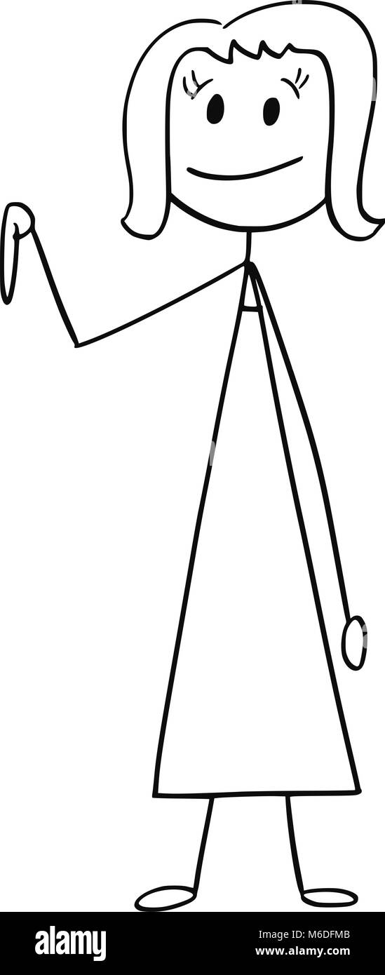 Cartoon von geschäftsfrau oder Frau zeigt nach unten Stock Vektor