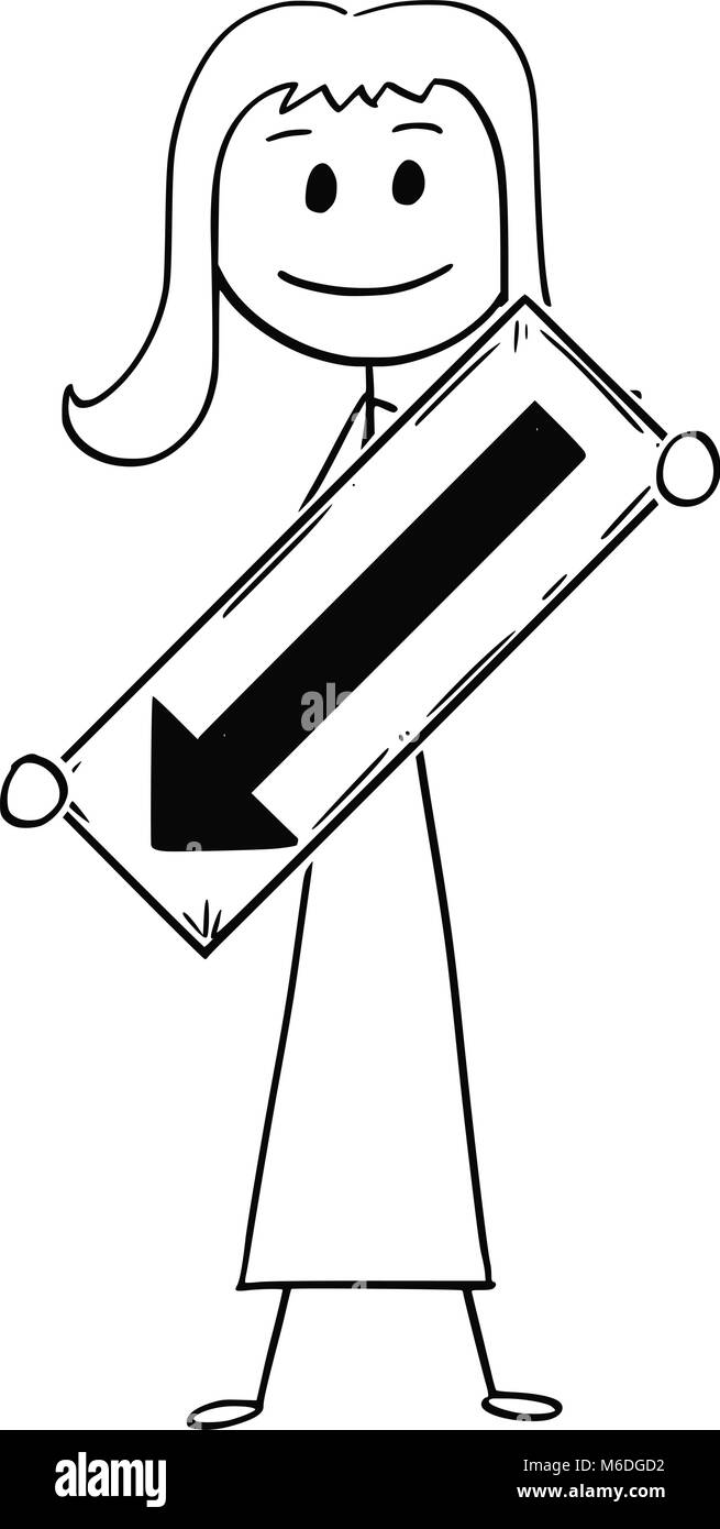 Cartoon von geschäftsfrau oder Frau mit Pfeil Nach rechts und Nach unten Stock Vektor