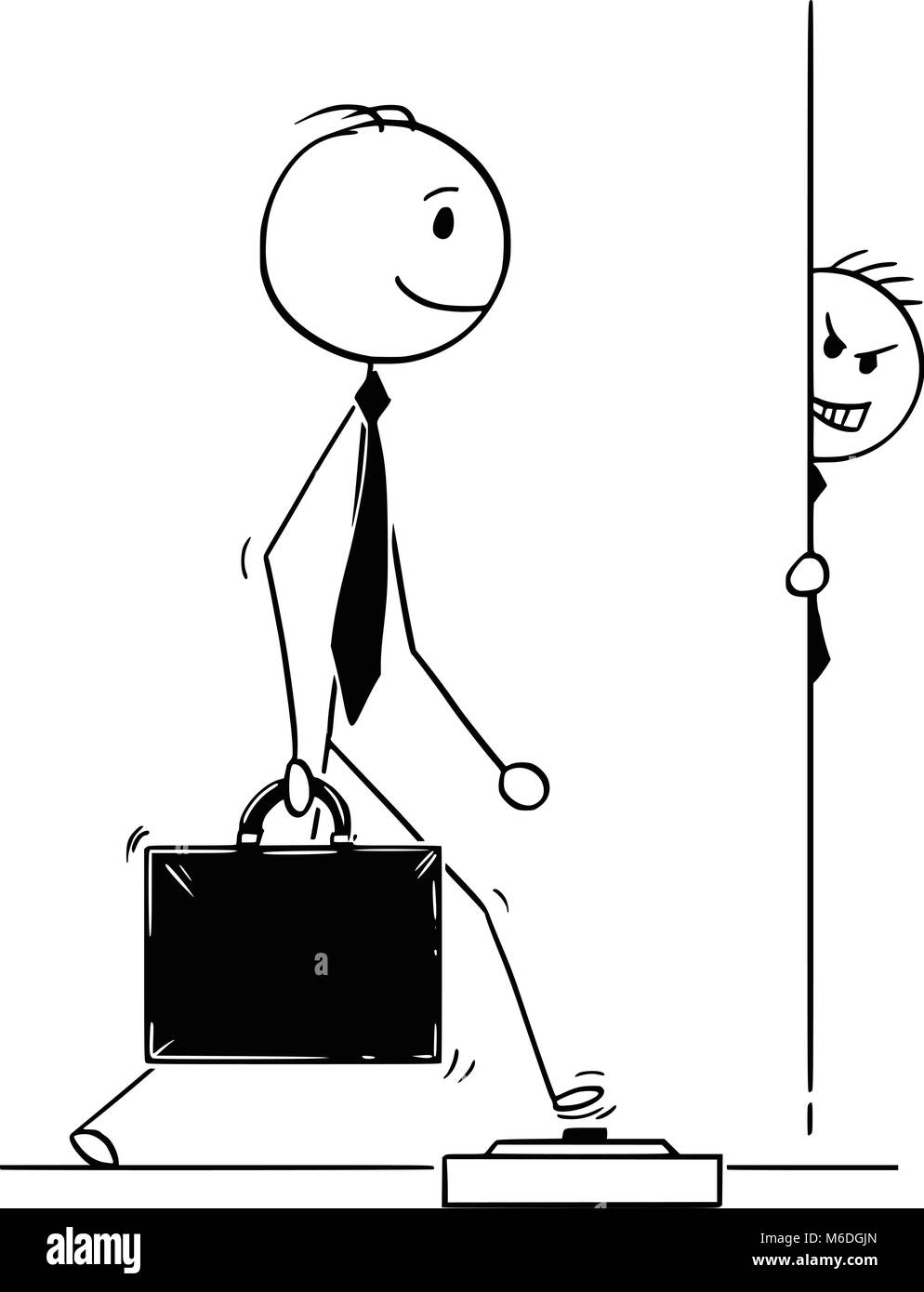 Cartoon der Unternehmer gehen und Schritt auf Mine Stock Vektor