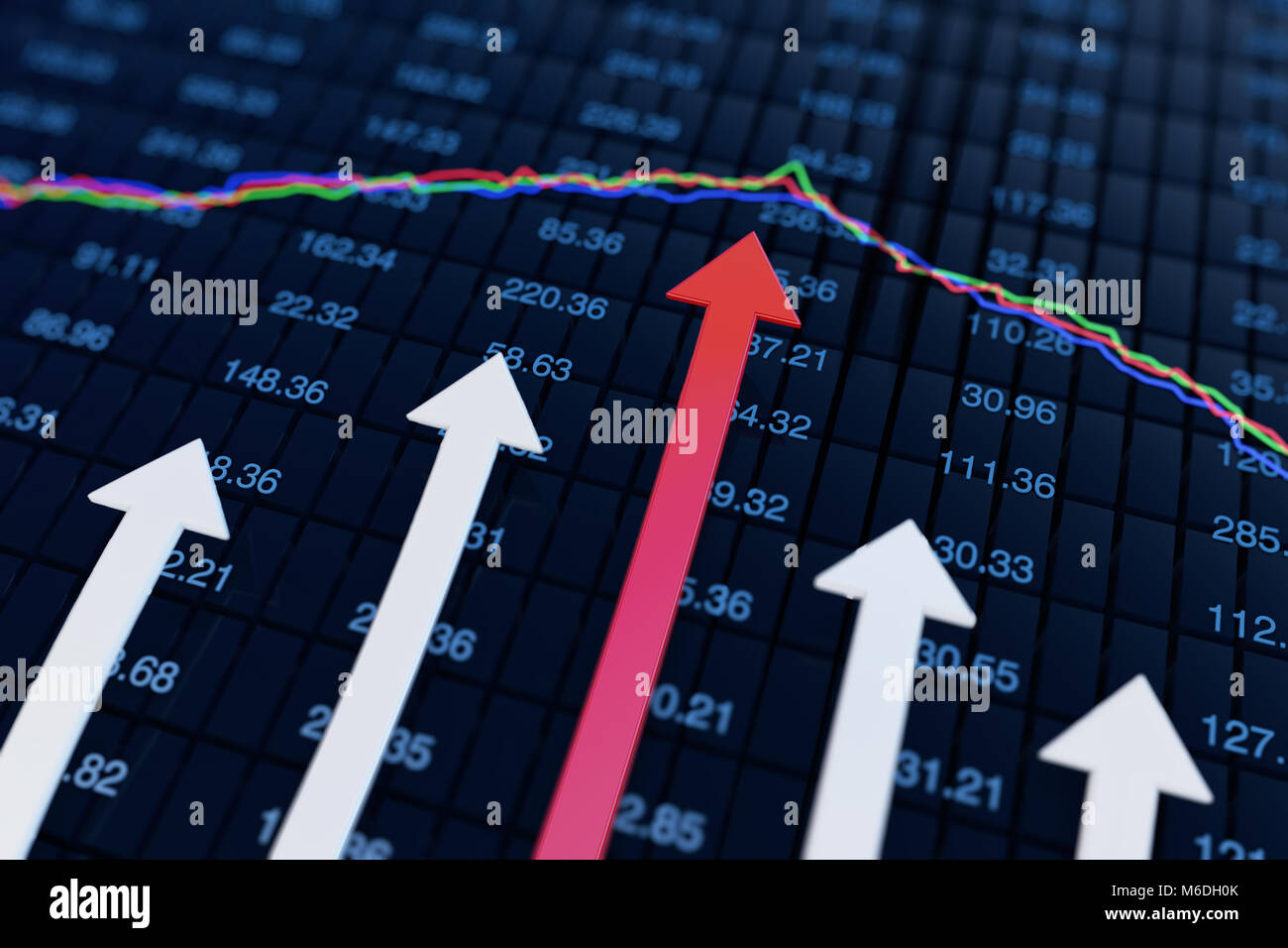 Finanzielle Börsendaten, erfolgreiche Pfeil, Zugang zu wirtschaftlichen Erfolg Stockfoto