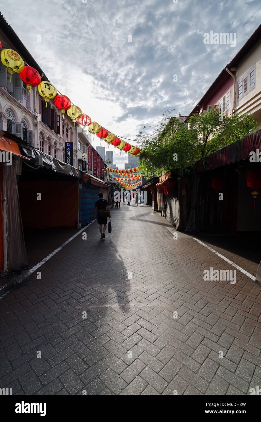 Morgen Blick auf Singapur berüchtigten Chinatown. Chinatown ist eine ethnische Enklave innerhalb der zentralen Gegend von Singapur. Stockfoto